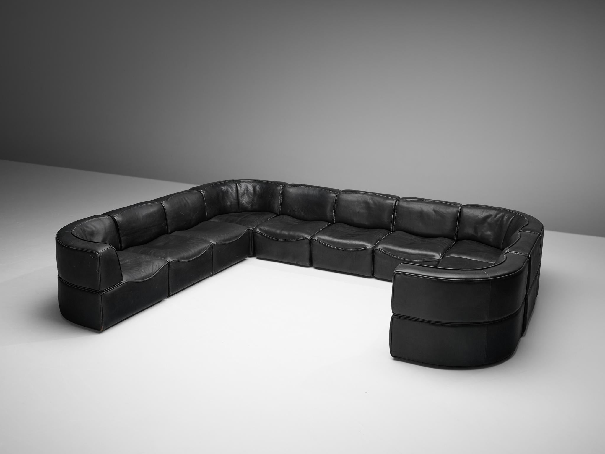 Swiss De Sede 'DS-15' Modular Sofa in Black Leather
