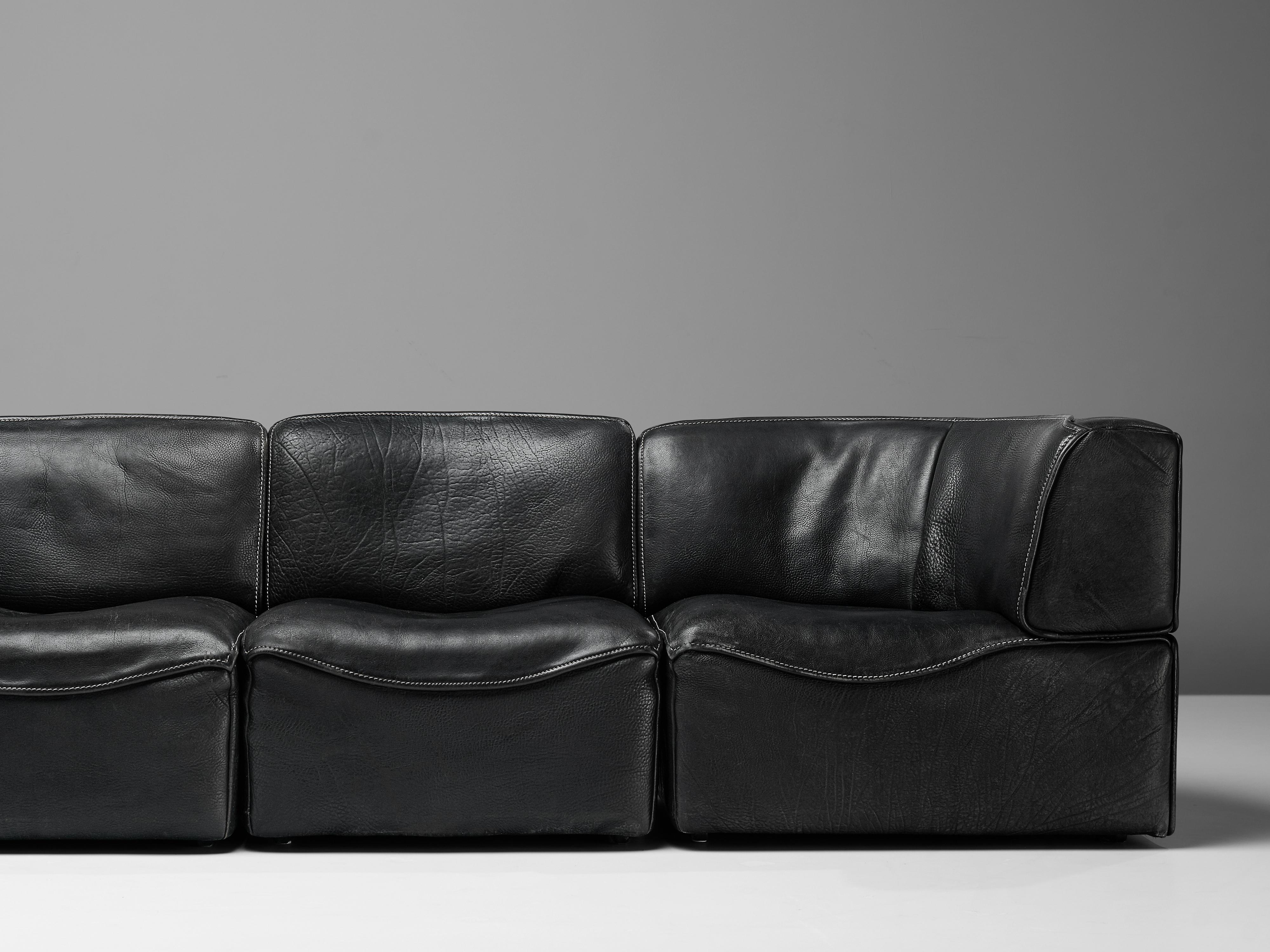 De Sede 'DS-15' Modular Sofa in Black Leather In Good Condition In Waalwijk, NL