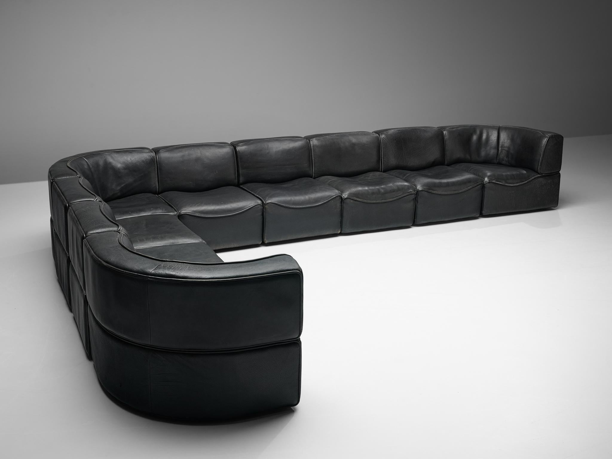 Late 20th Century De Sede 'DS-15' Modular Sofa in Black Leather