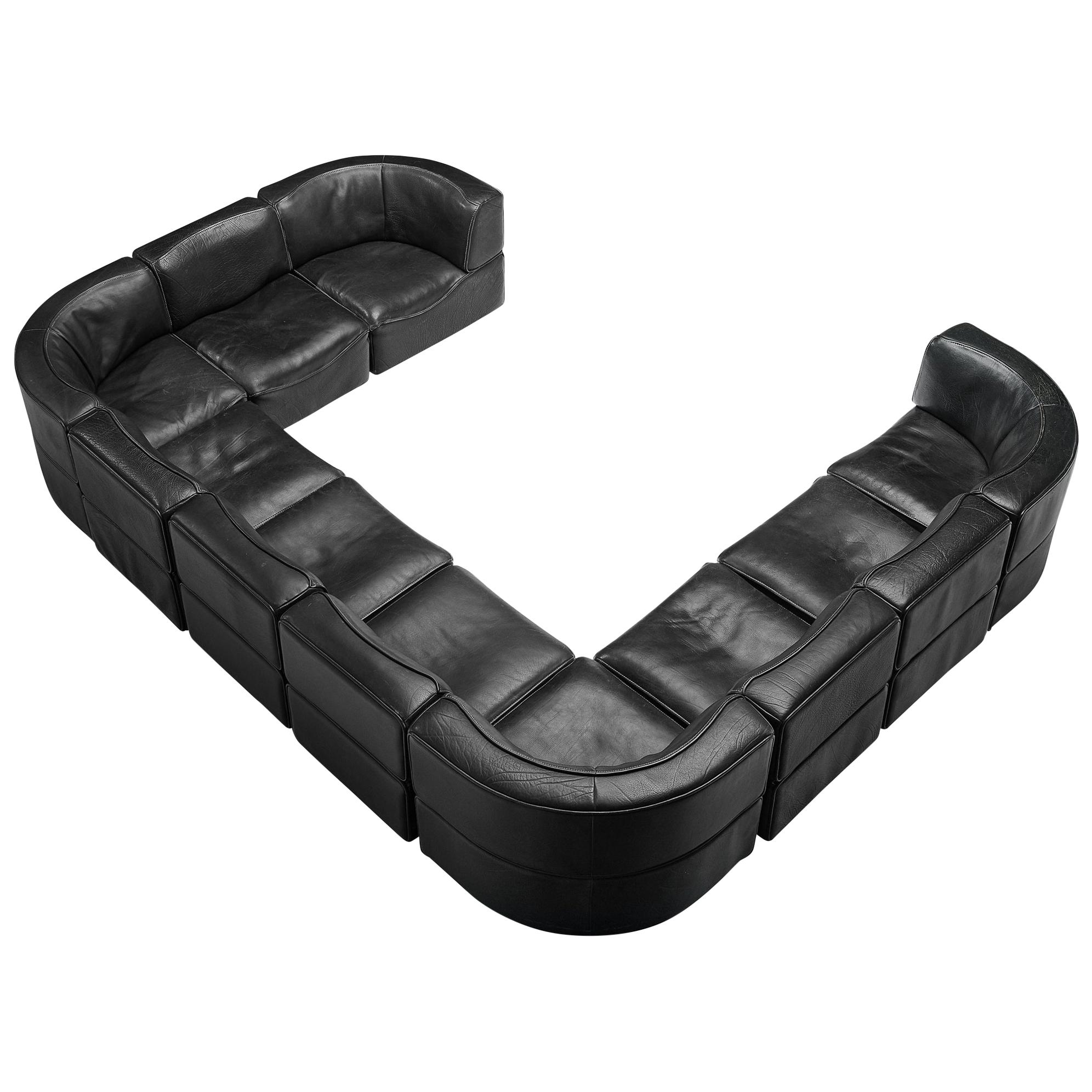 De Sede 'DS-15' Modular Sofa in Black Leather