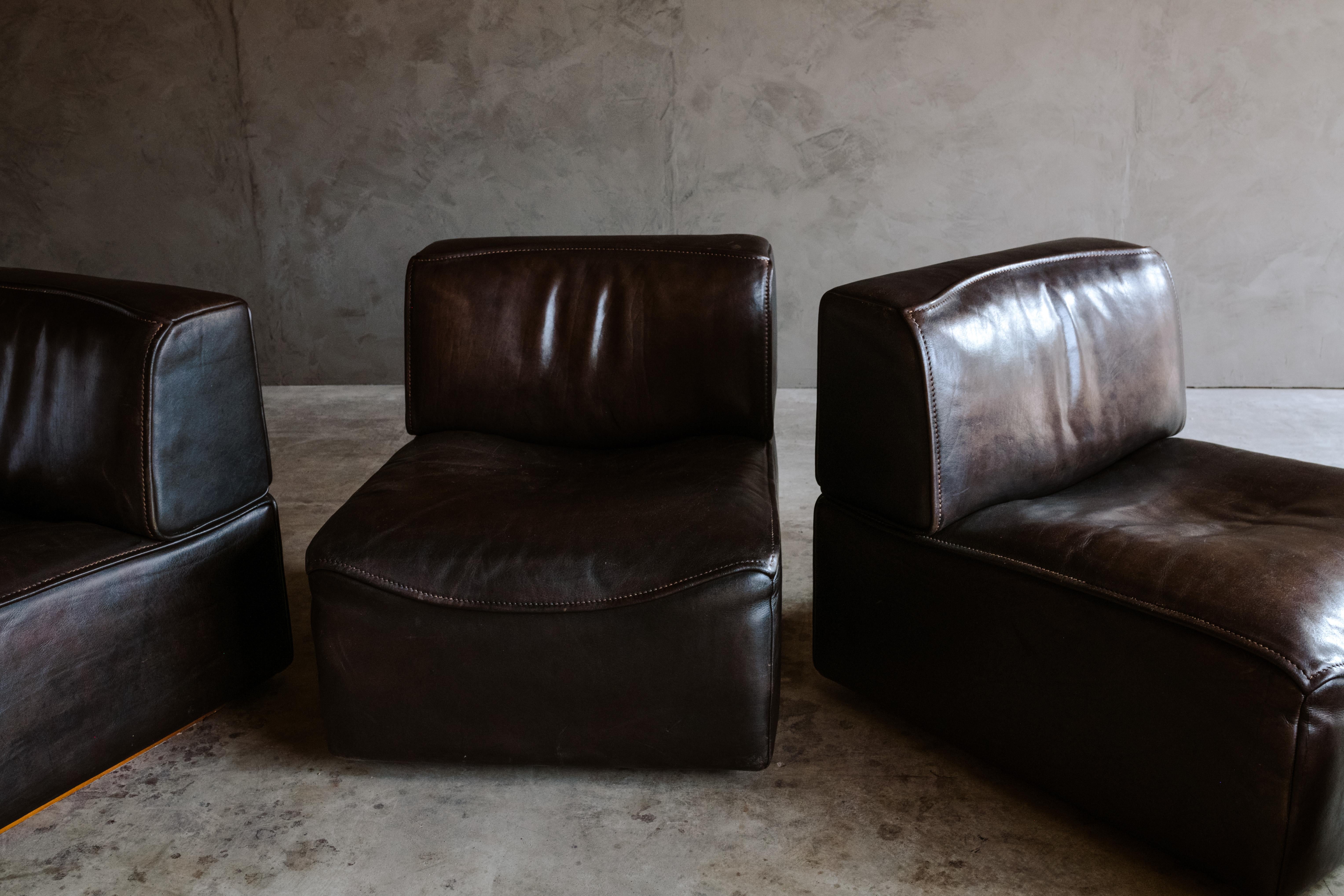 European De Sede 'Ds-15' Modular Sofa in Buffalo Leather From Switzerland, 1970s
