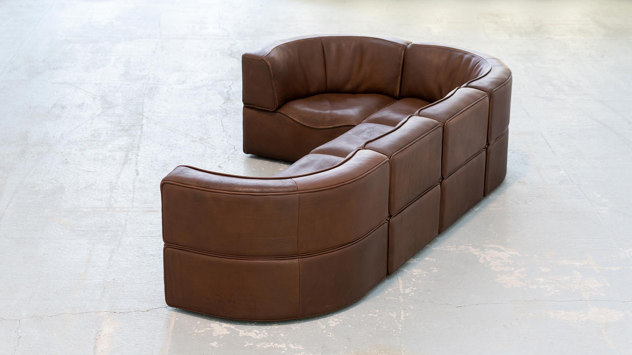 De Sede DS-15 Modular Sofa Neck Leather Brown 1970 Sectional Swiss Mid Century  For Sale 4