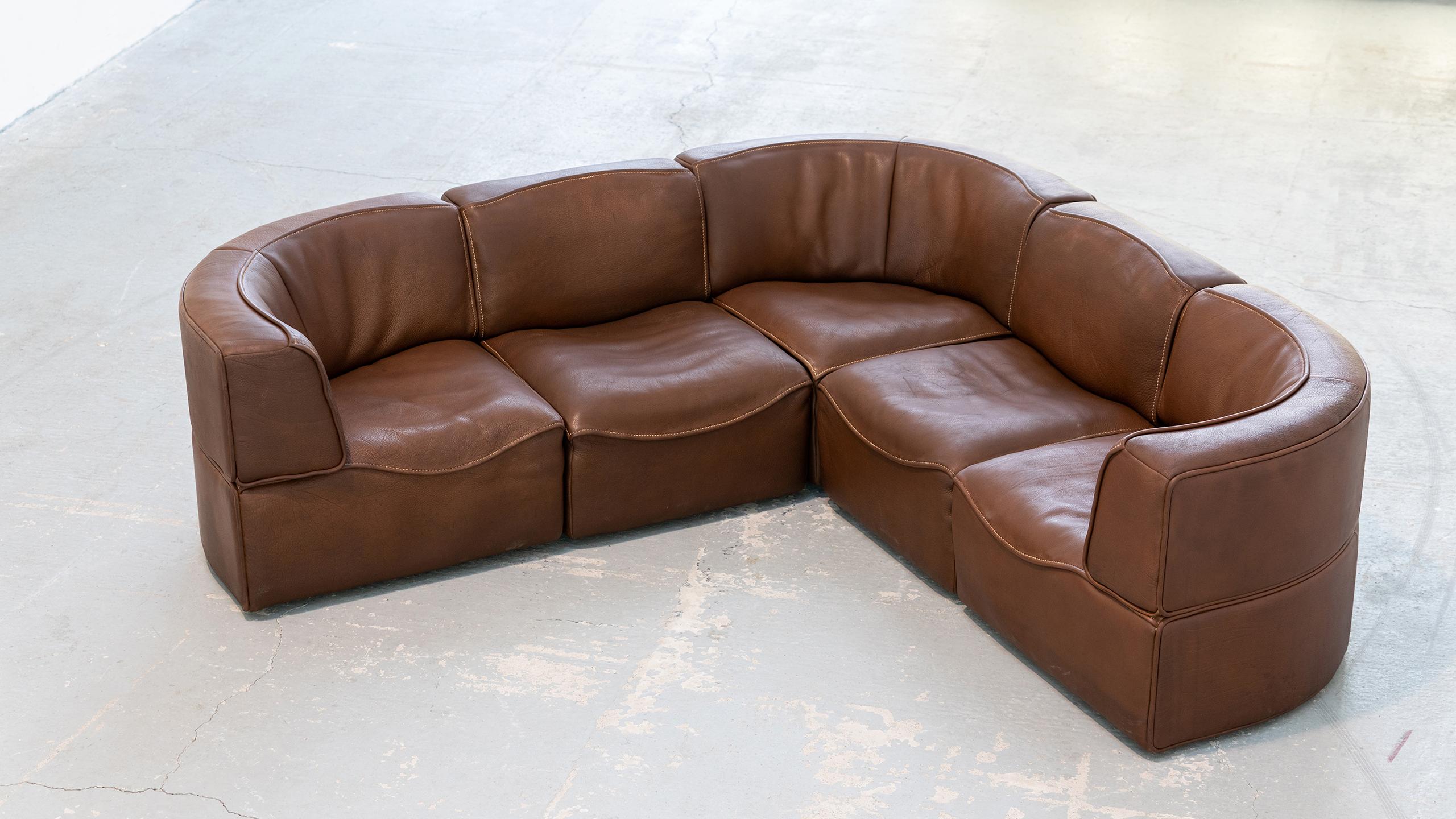 De Sede DS-15 Modular Sofa Neck Leather Brown 1970 Sectional Swiss Mid Century  5