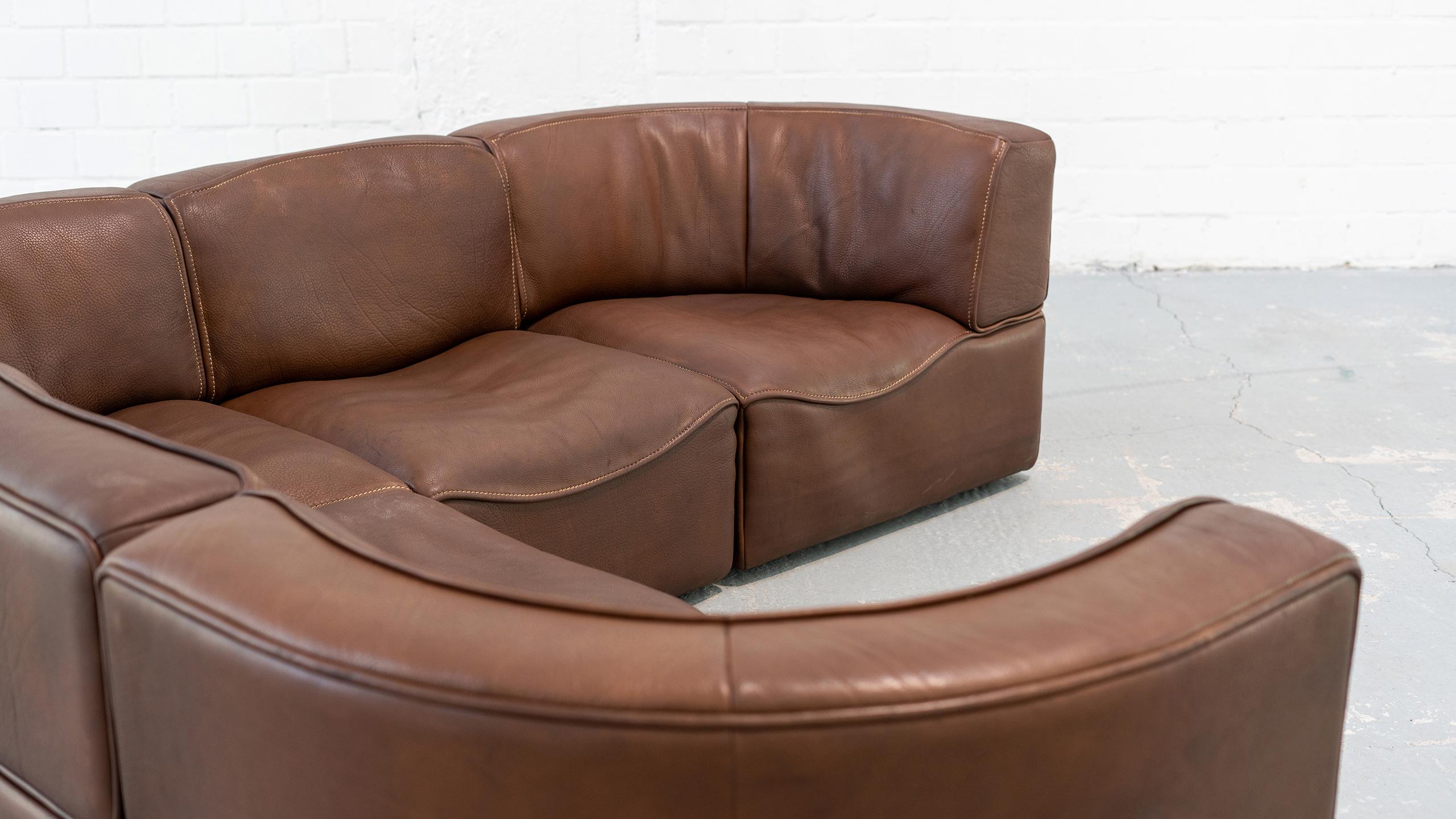 De Sede DS-15 Modular Sofa Neck Leather Brown 1970 Sectional Swiss Mid Century  For Sale 6