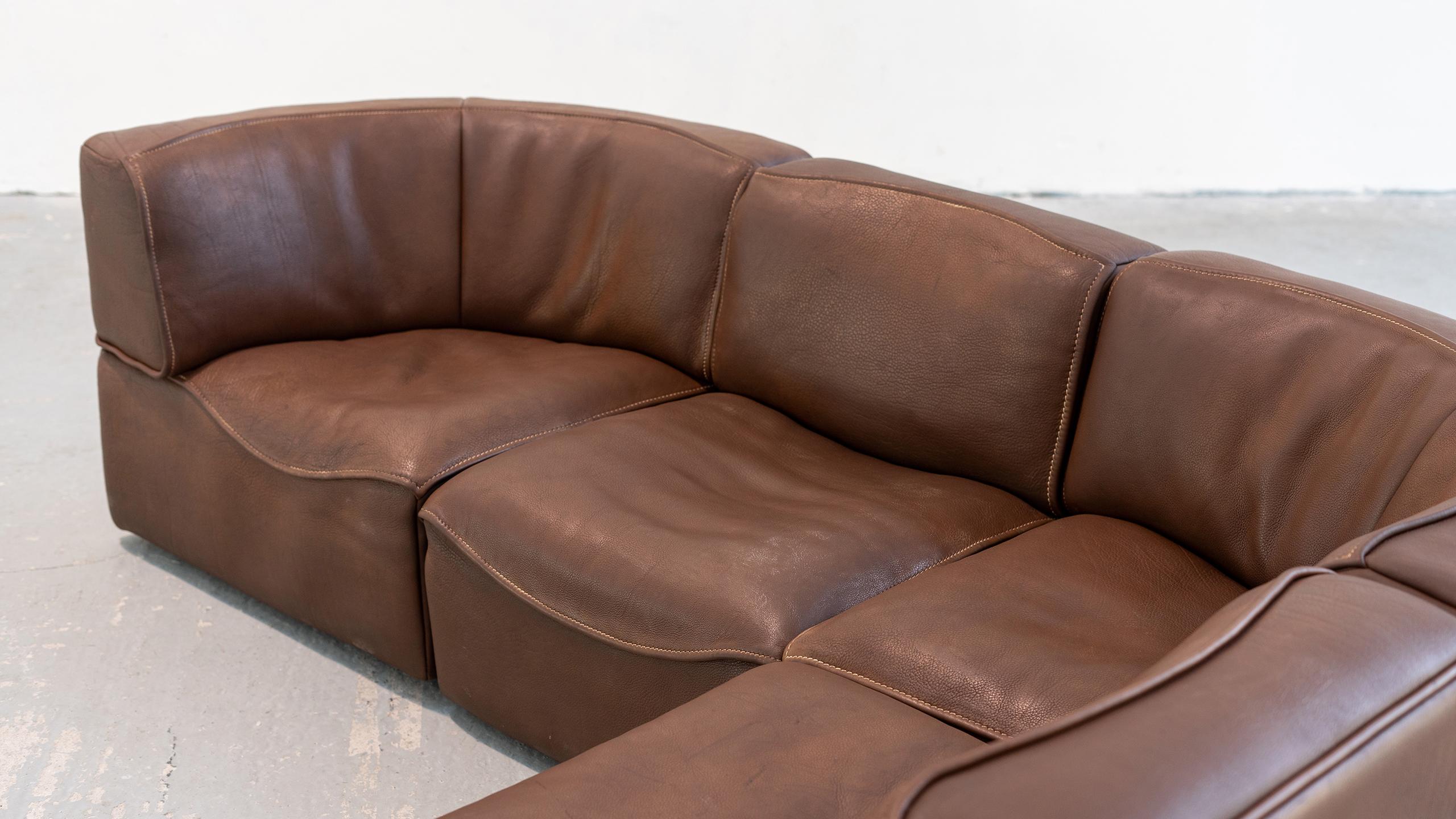 De Sede DS-15 Modular Sofa Neck Leather Brown 1970 Sectional Swiss Mid Century  For Sale 8