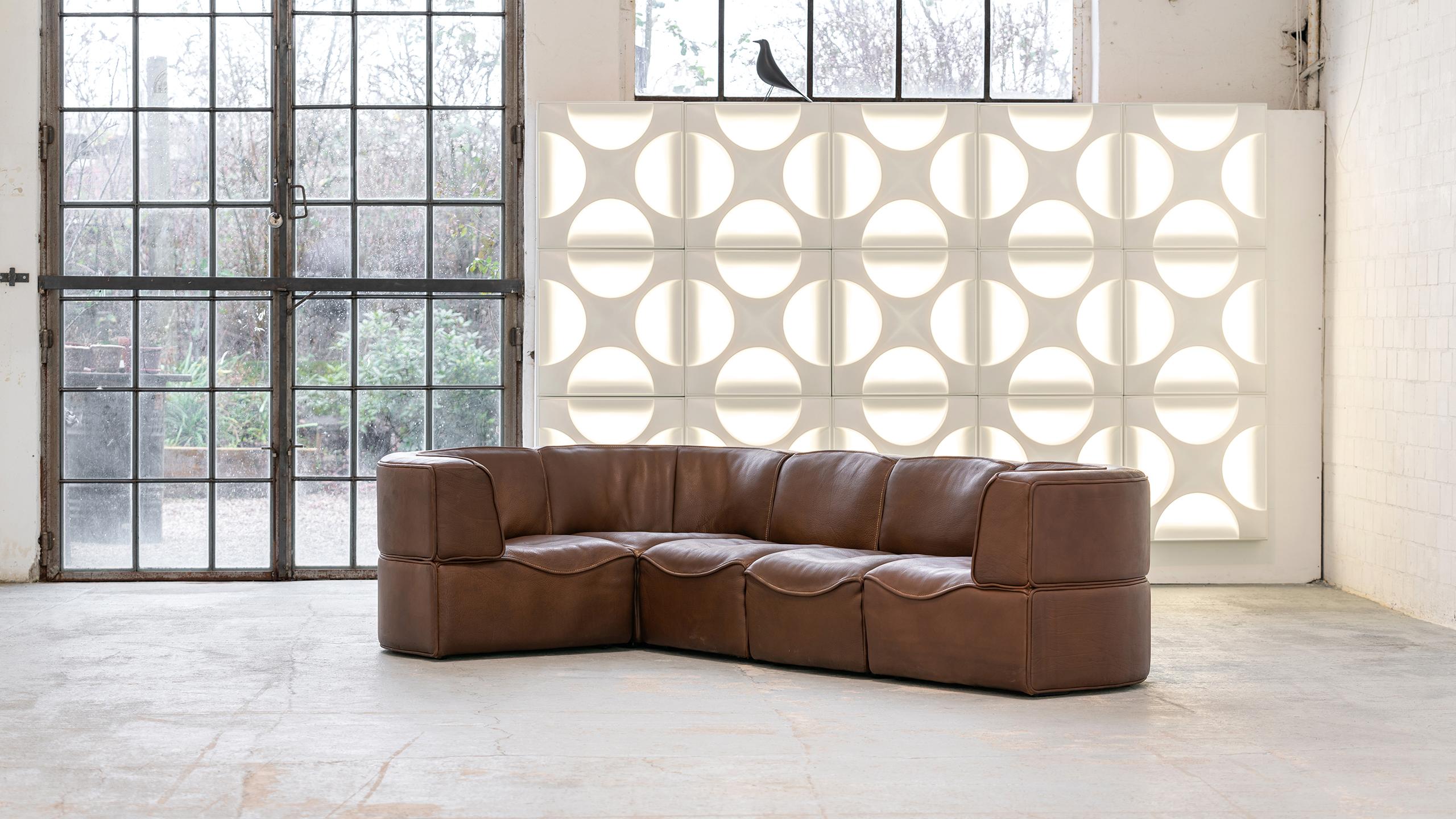 Late 20th Century De Sede DS-15 Modular Sofa Neck Leather Brown 1970 Sectional Swiss Mid Century 