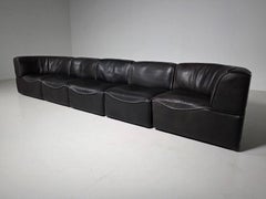 De Sede DS-15 Modular Sofa in original black Buffalo Leather, 1970s