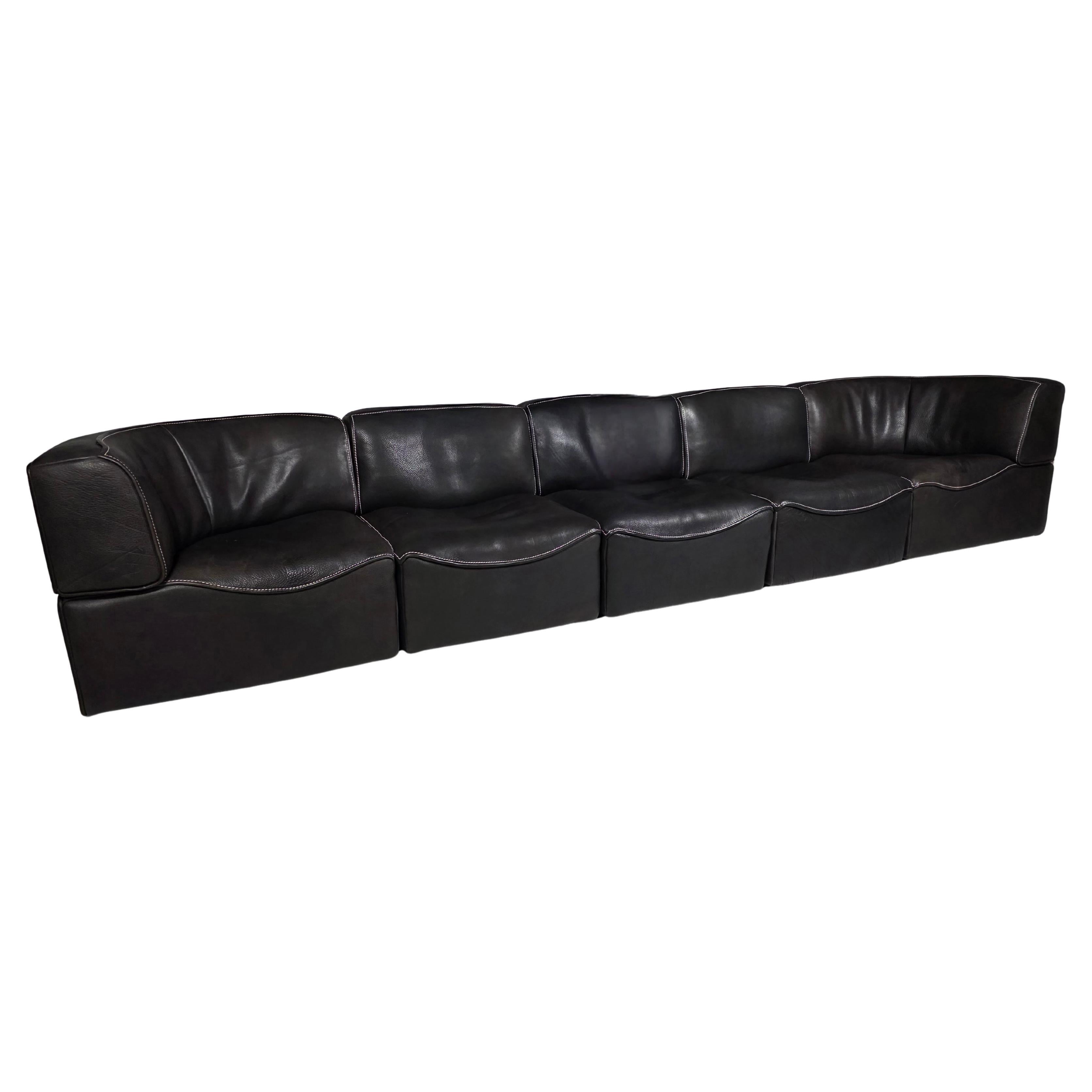 De Sede DS-15 Modular Sofa in original black Buffalo Leather, 1970s