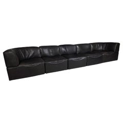 De Sede DS-15 Modular Sofa in original black Buffalo Leather, 1970s