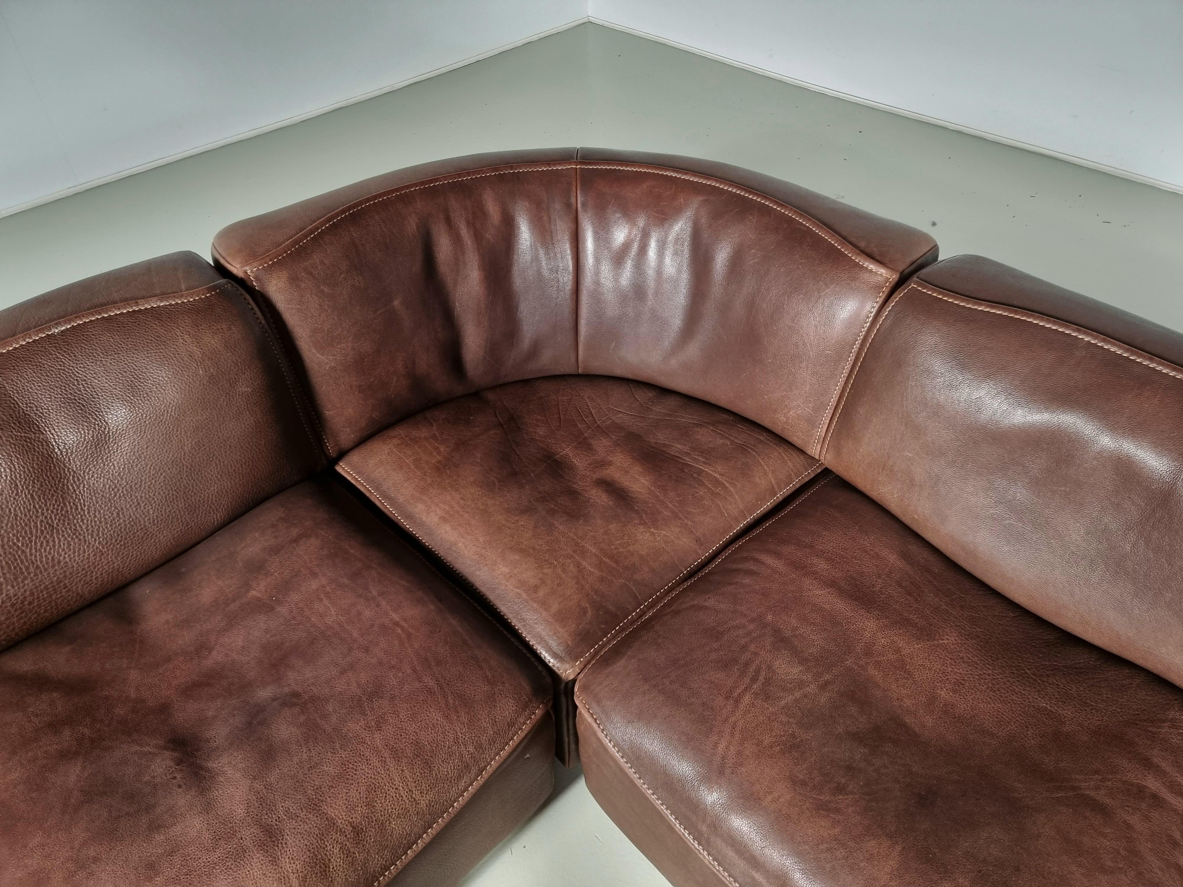 De Sede DS-15 Modular Sofa in original brown Leather, 1970s 4