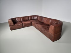 De Sede DS-15 Modulares Sofa aus braunem Originalleder, 1970er Jahre