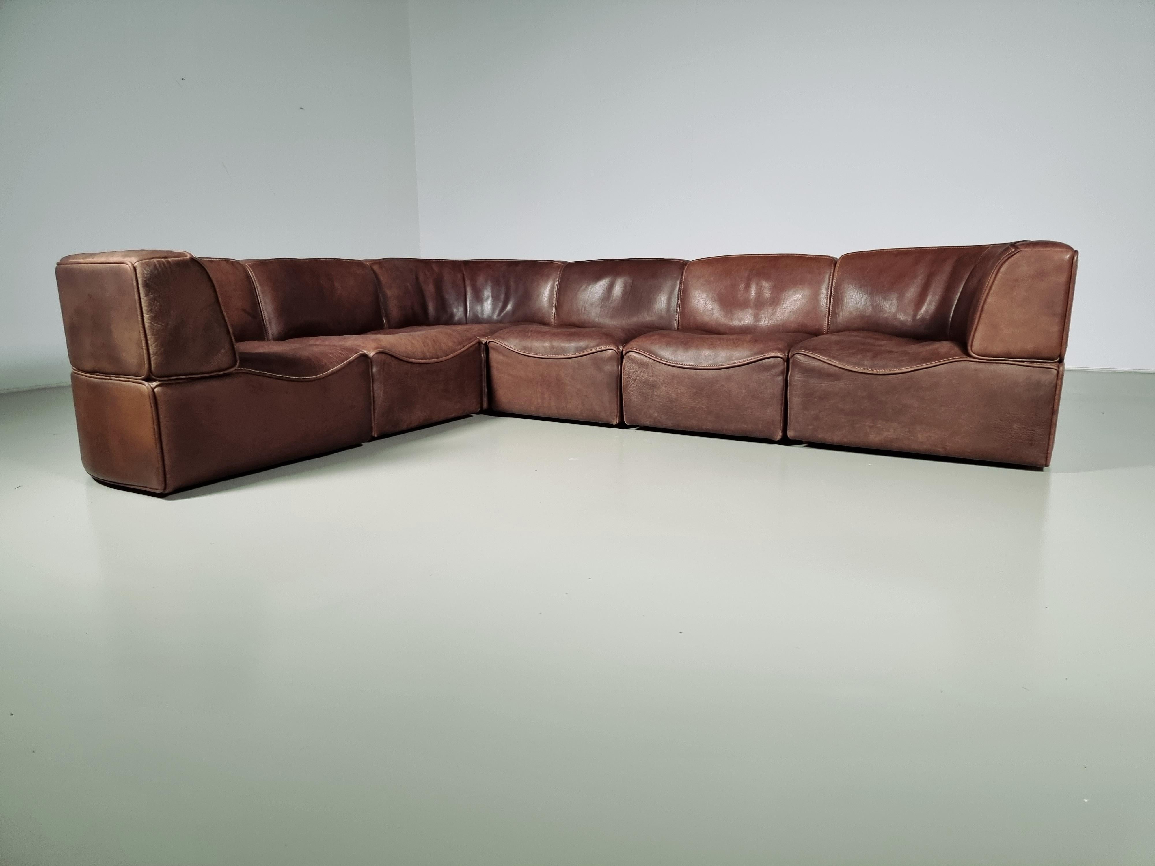 De Sede DS-15 Modular Sofa in original brown Leather, 1970s In Good Condition In amstelveen, NL