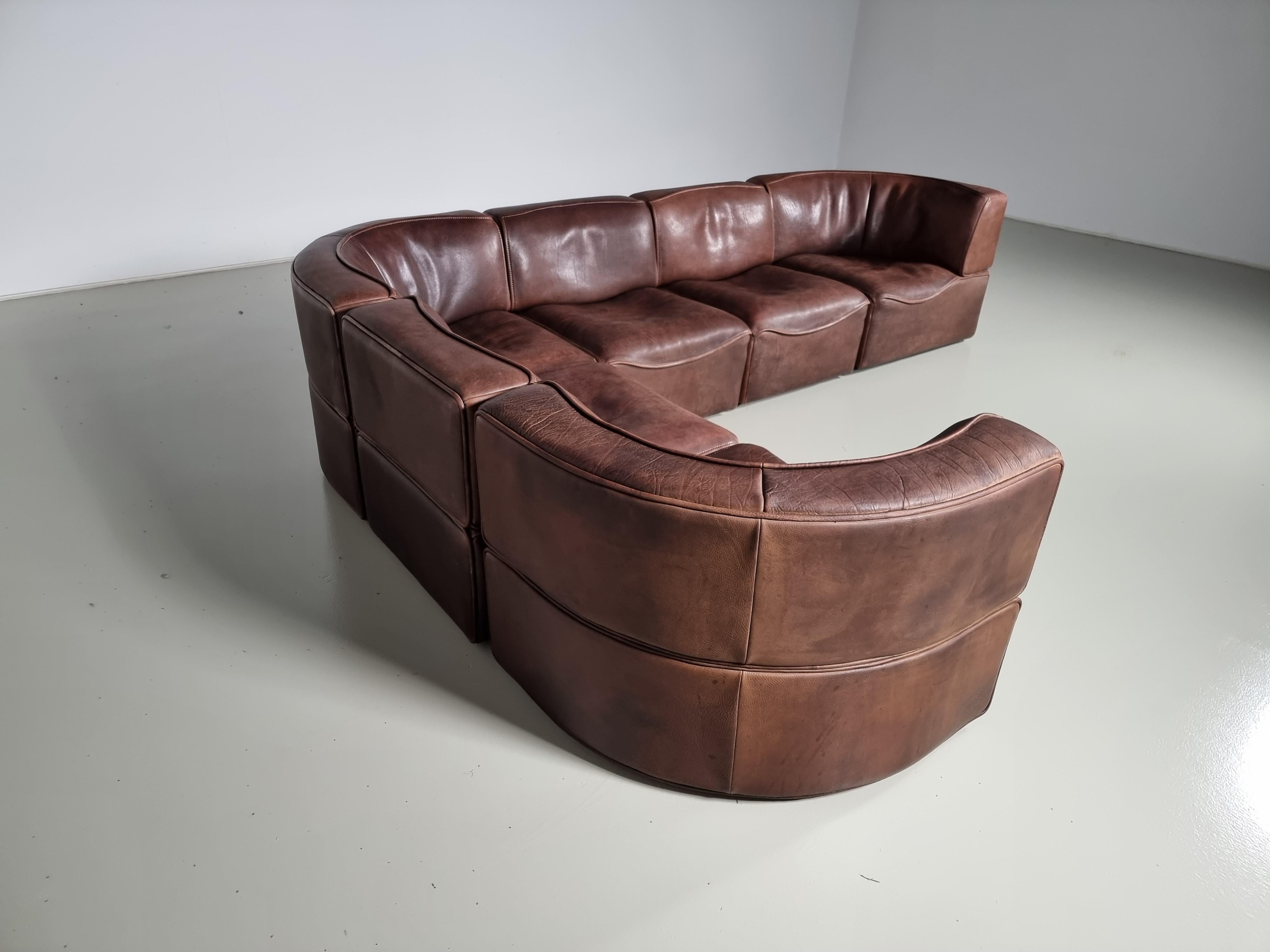 Late 20th Century De Sede DS-15 Modular Sofa in original brown Leather, 1970s