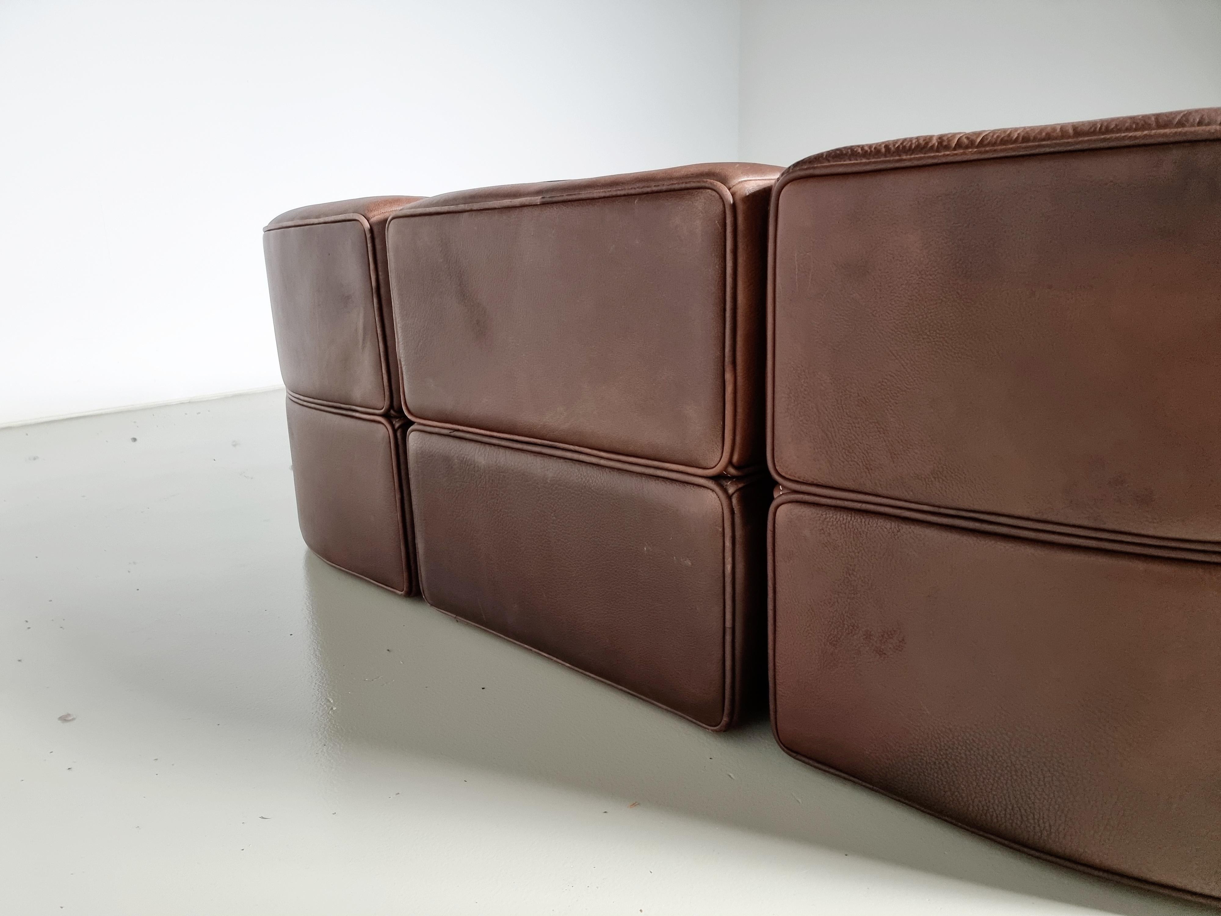 De Sede DS-15 Modular Sofa in original brown Leather, 1970s 1
