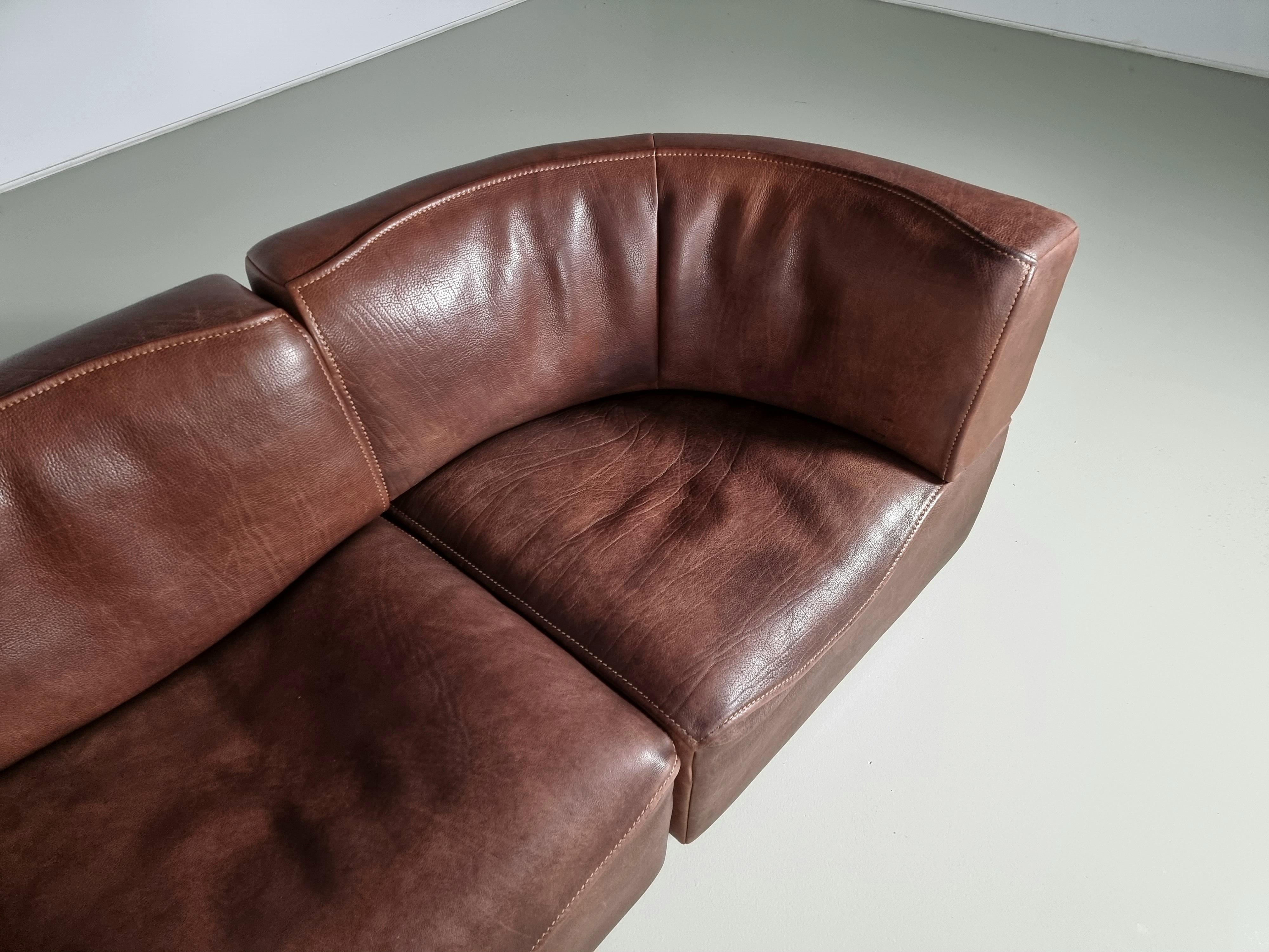 De Sede DS-15 Modular Sofa in original brown Leather, 1970s 3