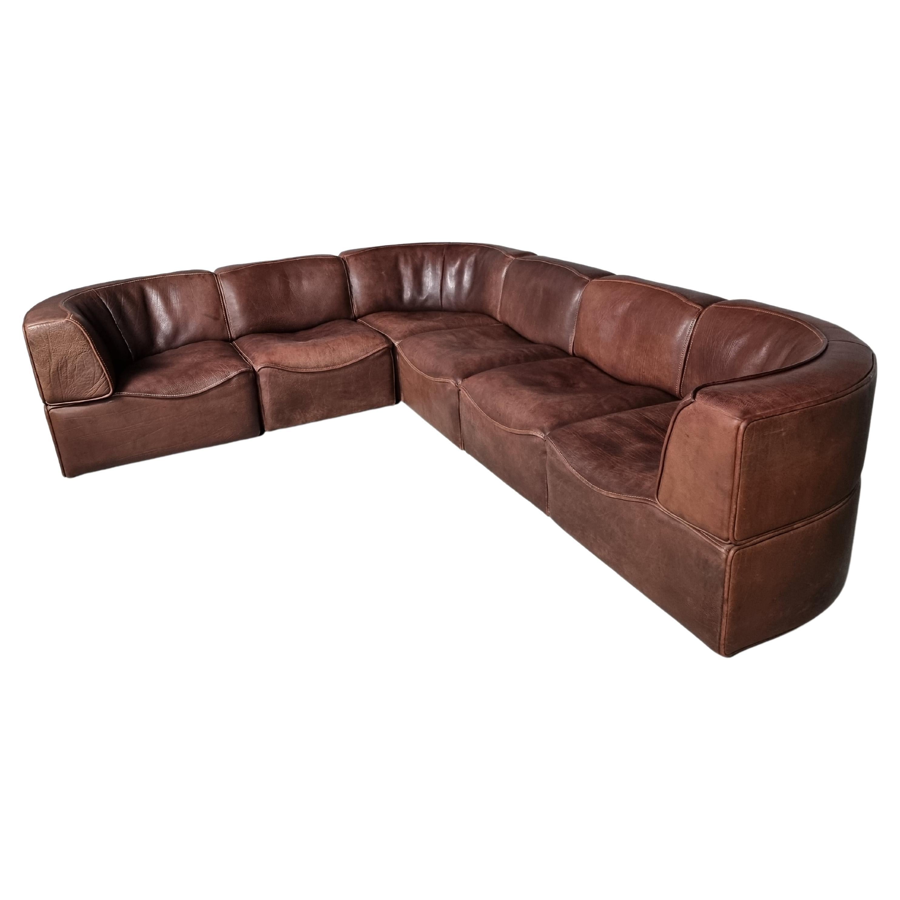 De Sede DS-15 Modular Sofa in original brown Leather, 1970s