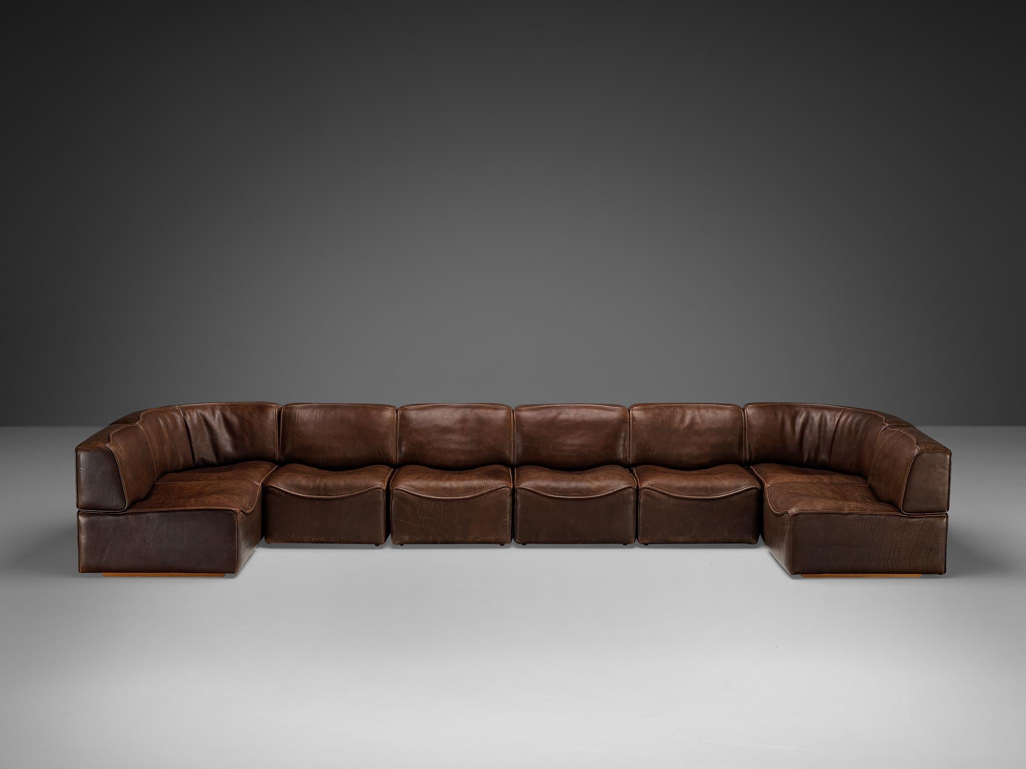 De Sede 'DS-15' Modulares Sofa aus patiniertem braunem Leder 4