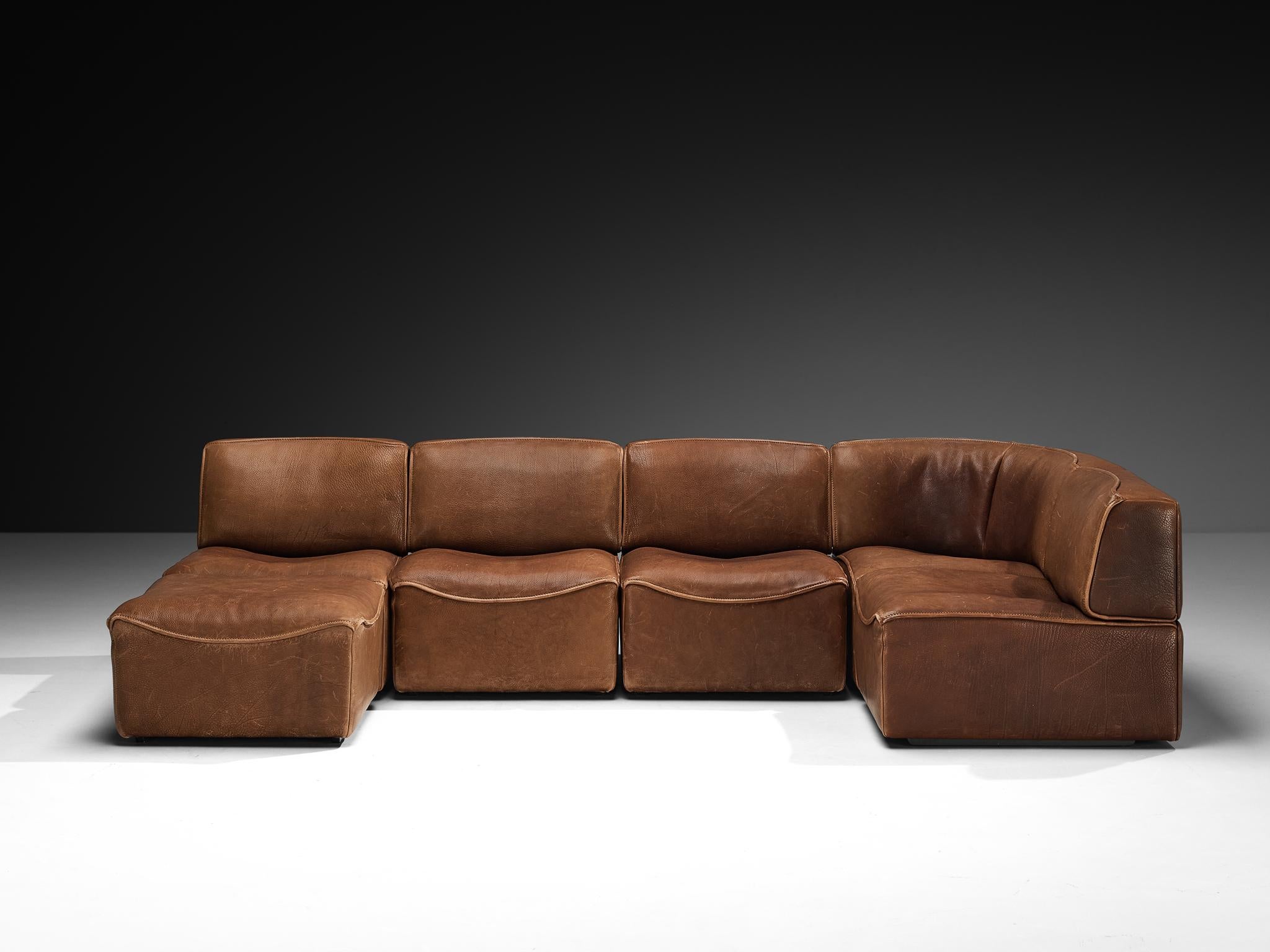 Suisse De Sede 'DS-15' Canapé modulable en cuir Brown patiné en vente