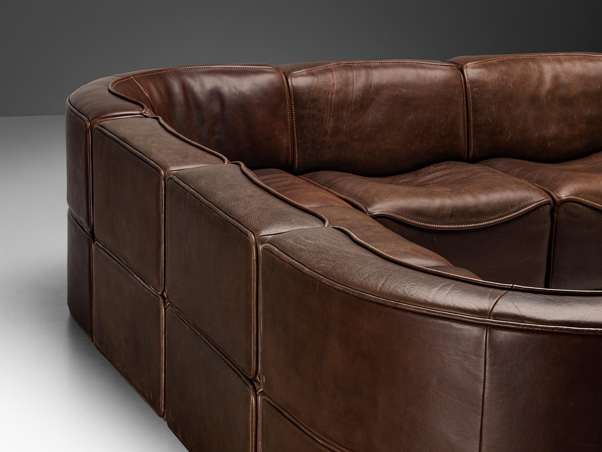 Late 20th Century De Sede ‘DS-15’ Modular Sofa in Patinated Brown Leather