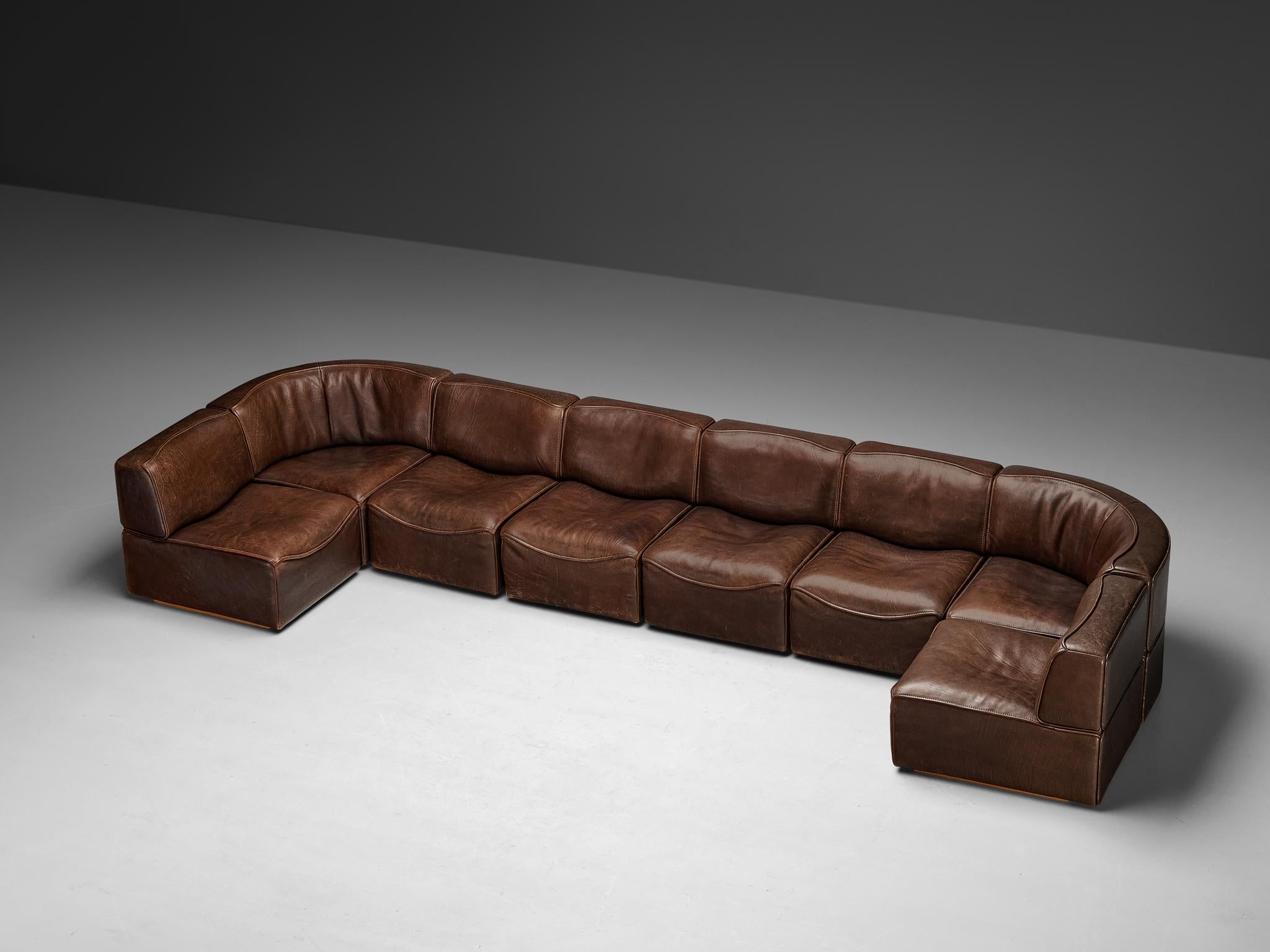 De Sede 'DS-15' Modulares Sofa aus patiniertem braunem Leder 1