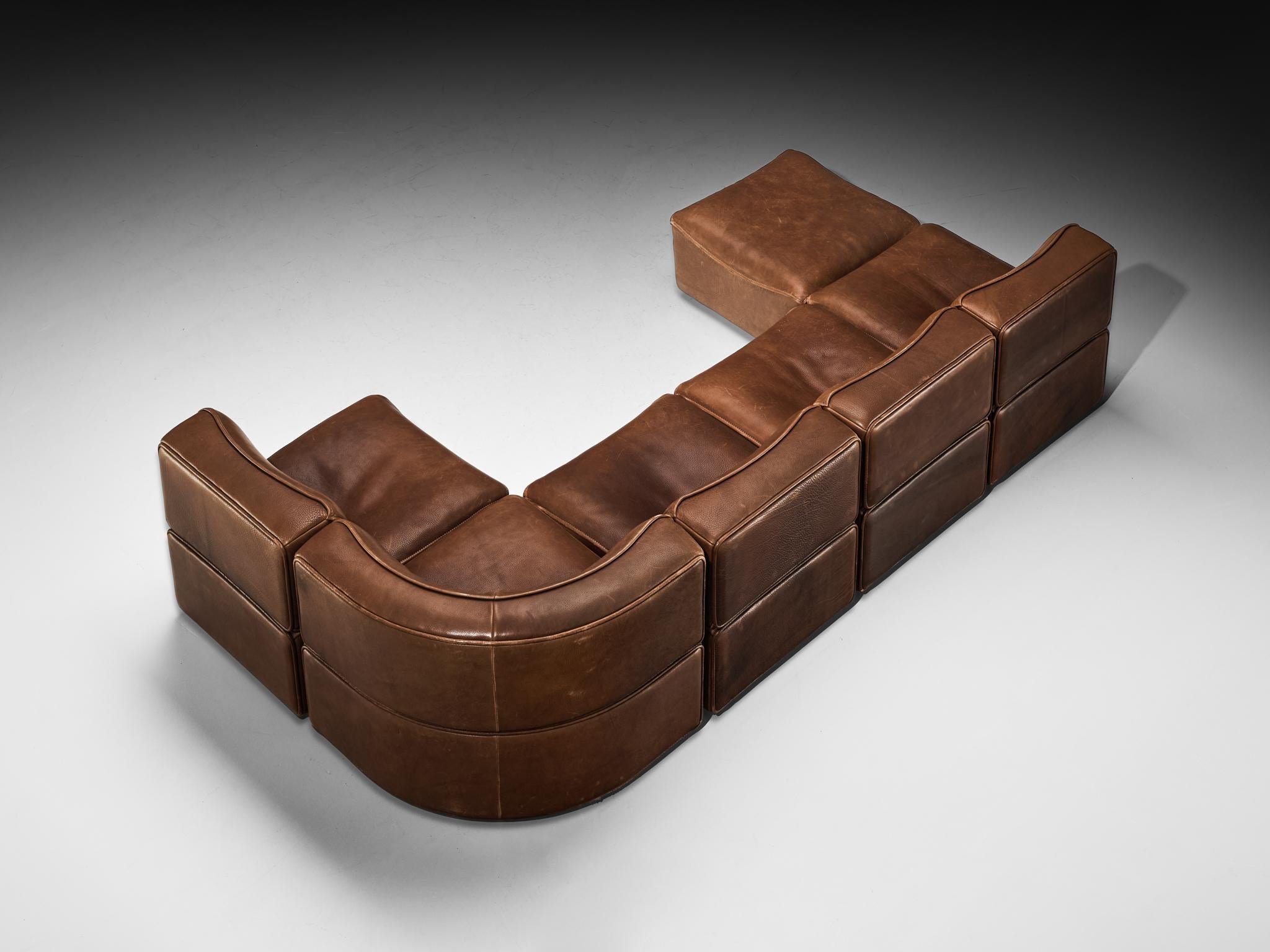 Cuir De Sede 'DS-15' Canapé modulable en cuir Brown patiné en vente