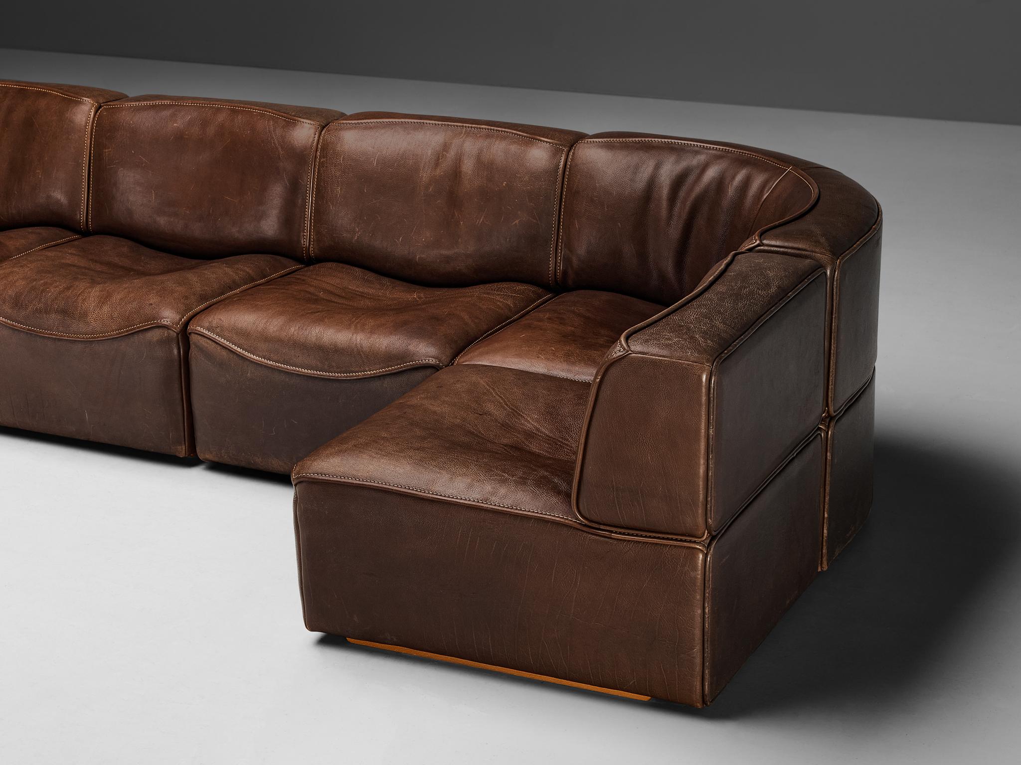 De Sede ‘DS-15’ Modular Sofa in Patinated Brown Leather 2