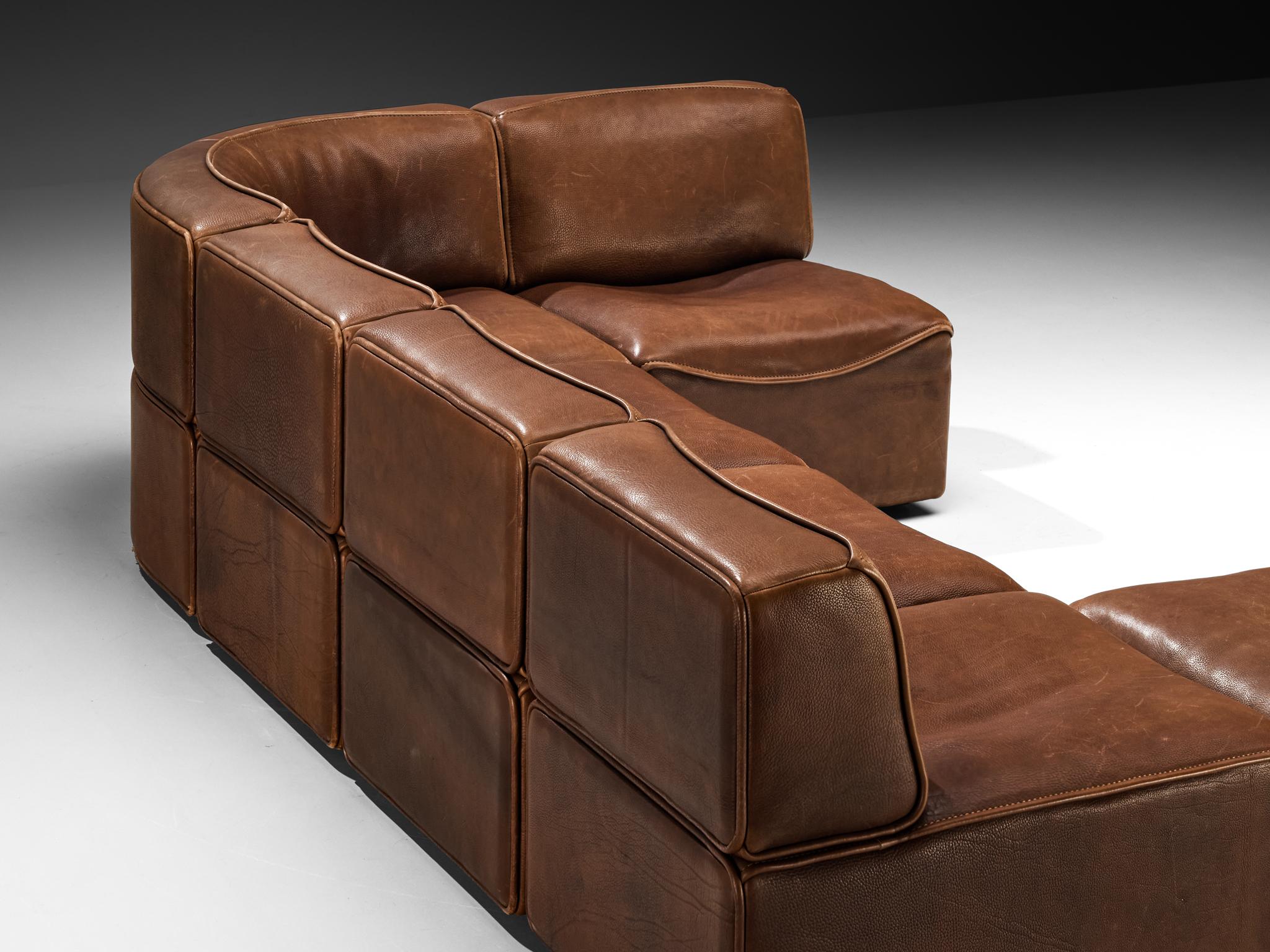 De Sede 'DS-15' Canapé modulable en cuir Brown patiné en vente 1