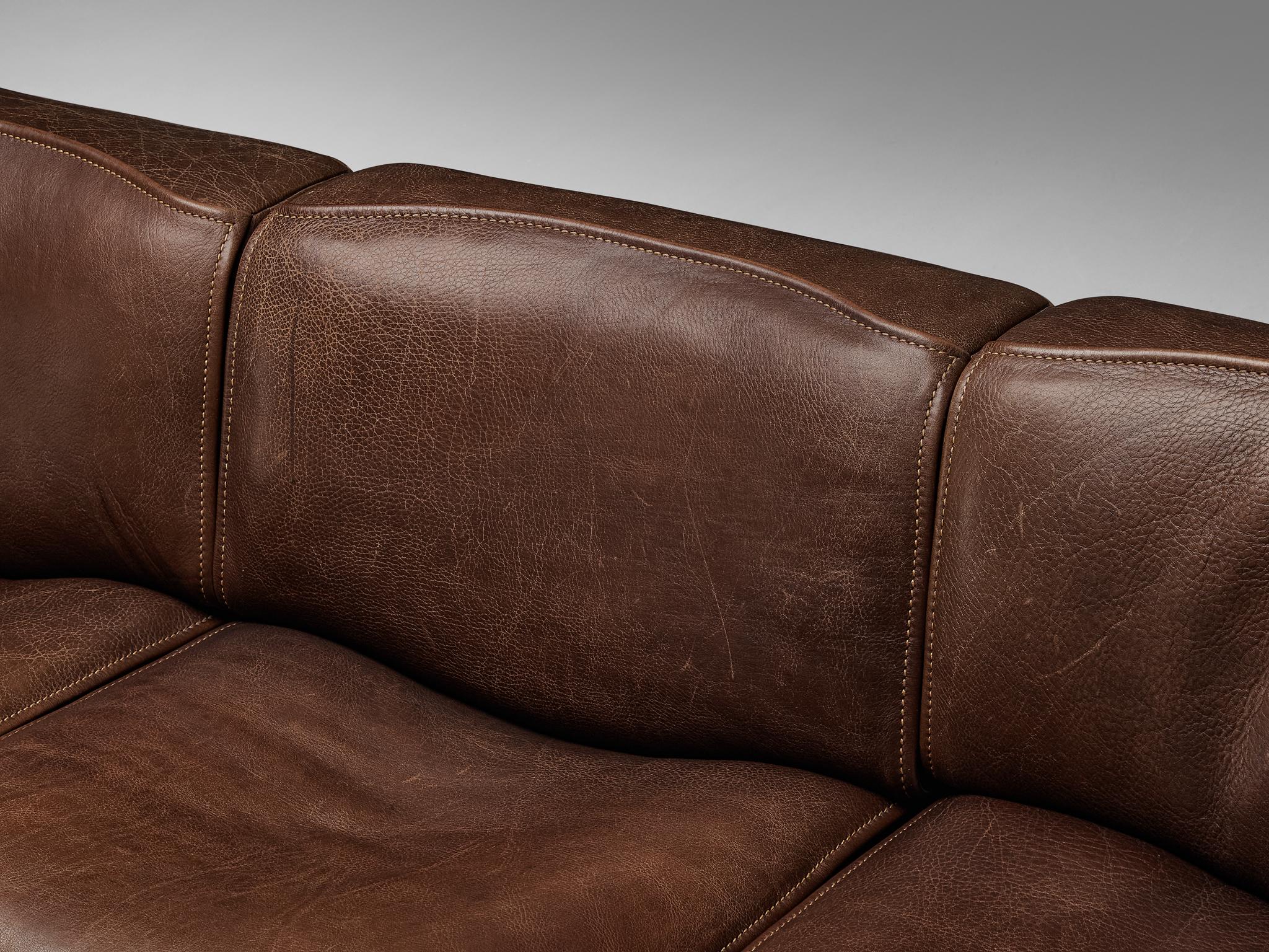 De Sede ‘DS-15’ Modular Sofa in Patinated Brown Leather 3