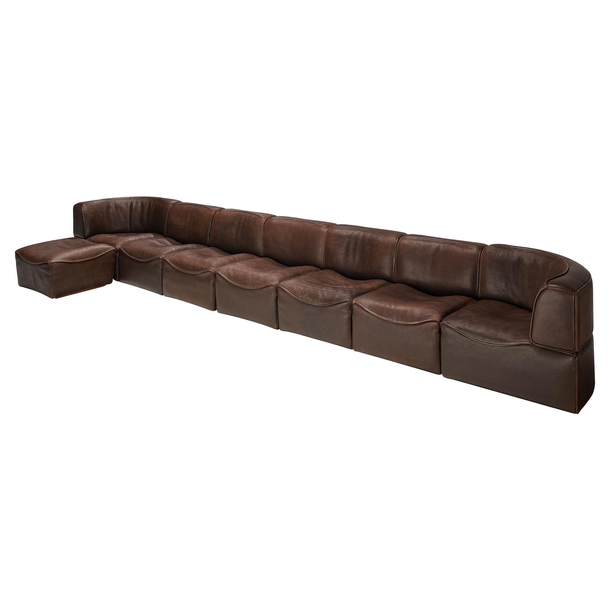 De Sede ‘DS-15’ Modular Sofa in Patinated Brown Leather