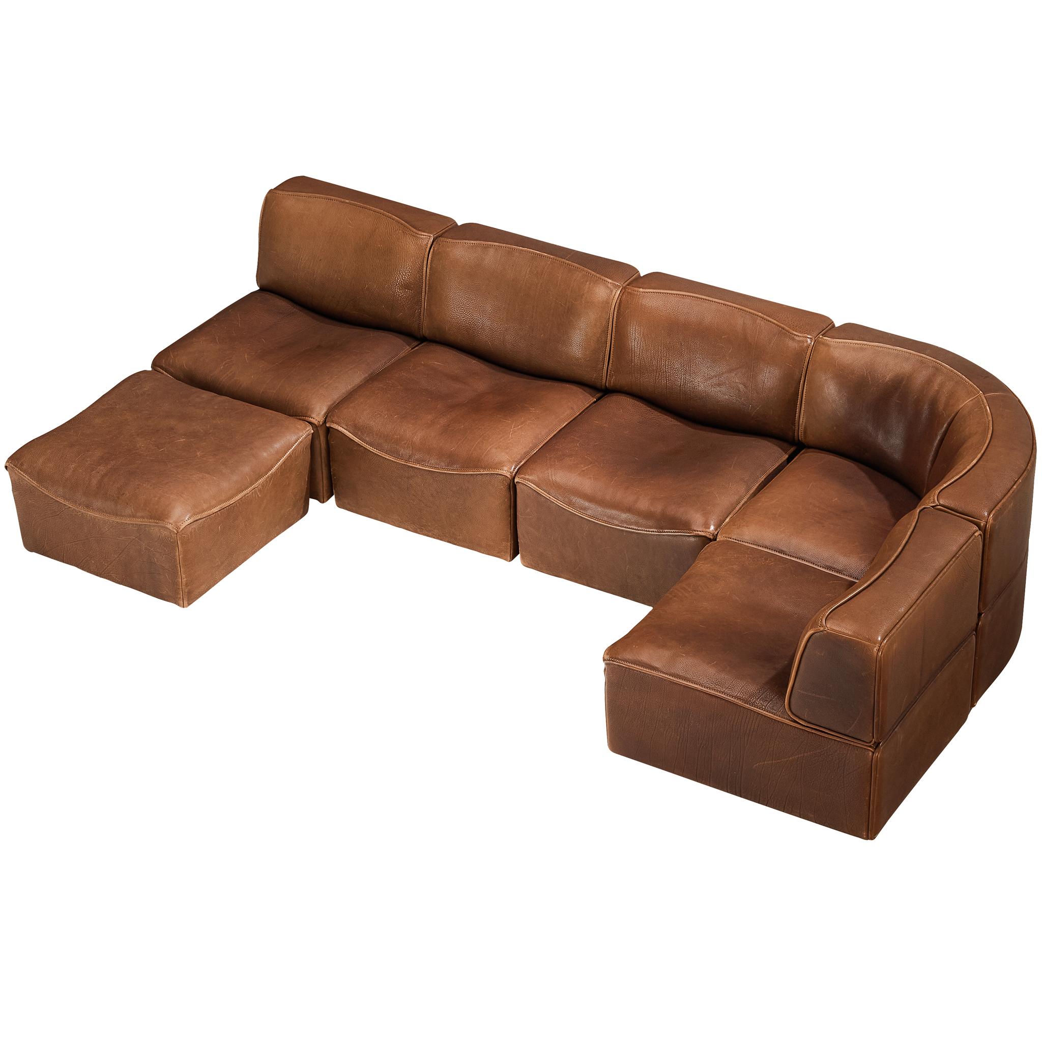 De Sede 'DS-15' Canapé modulable en cuir Brown patiné en vente