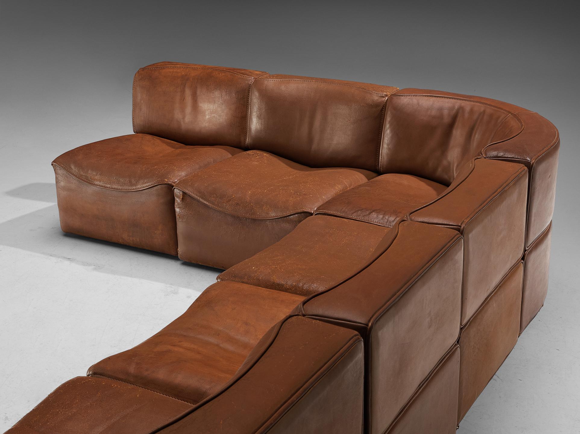 De Sede ‘DS-15’ Modular Sofa in Patinated Cognac Leather  4
