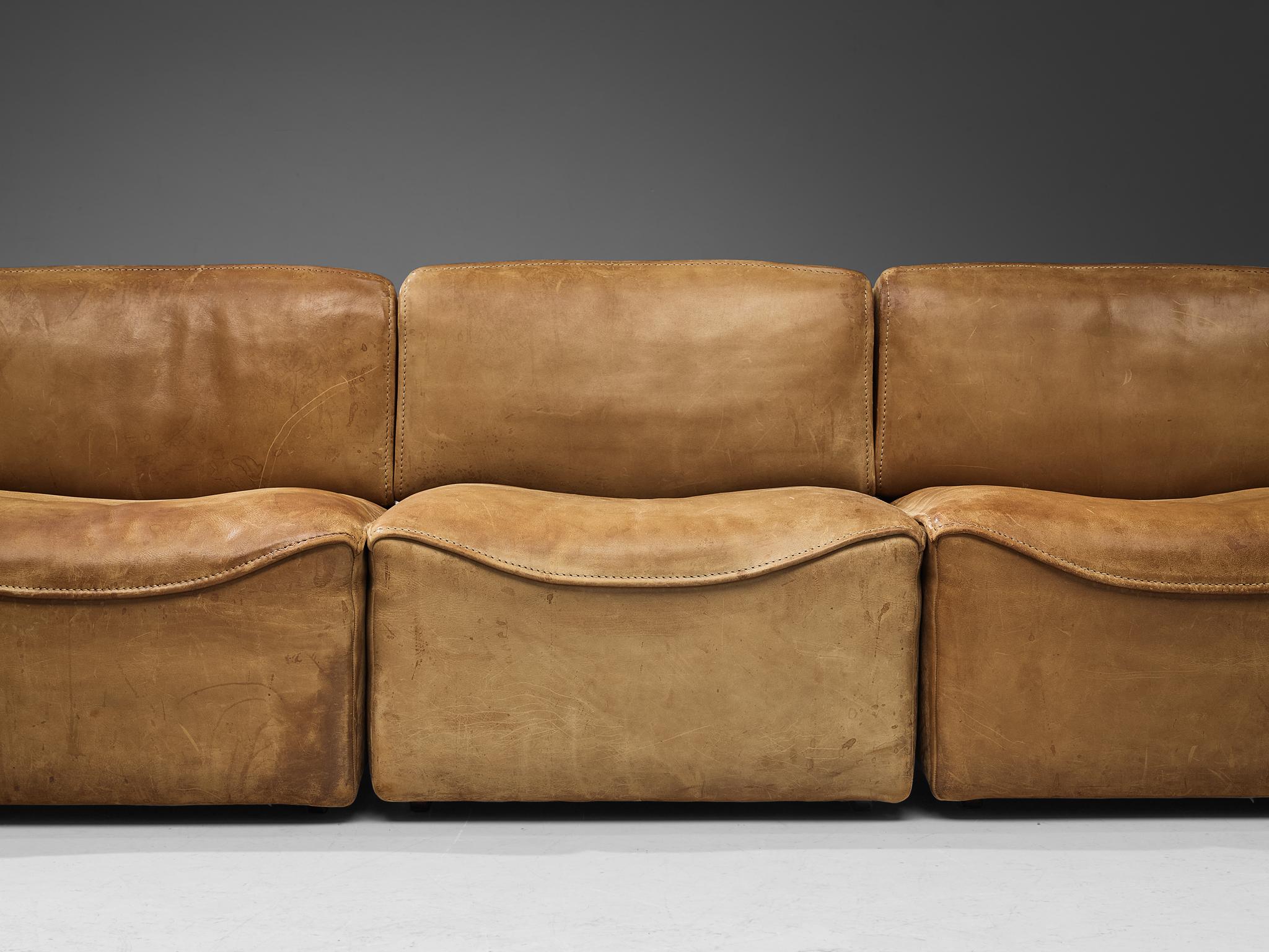 Mid-Century Modern De Sede ‘DS-15’ Modular Sofa in Patinated Cognac Leather
