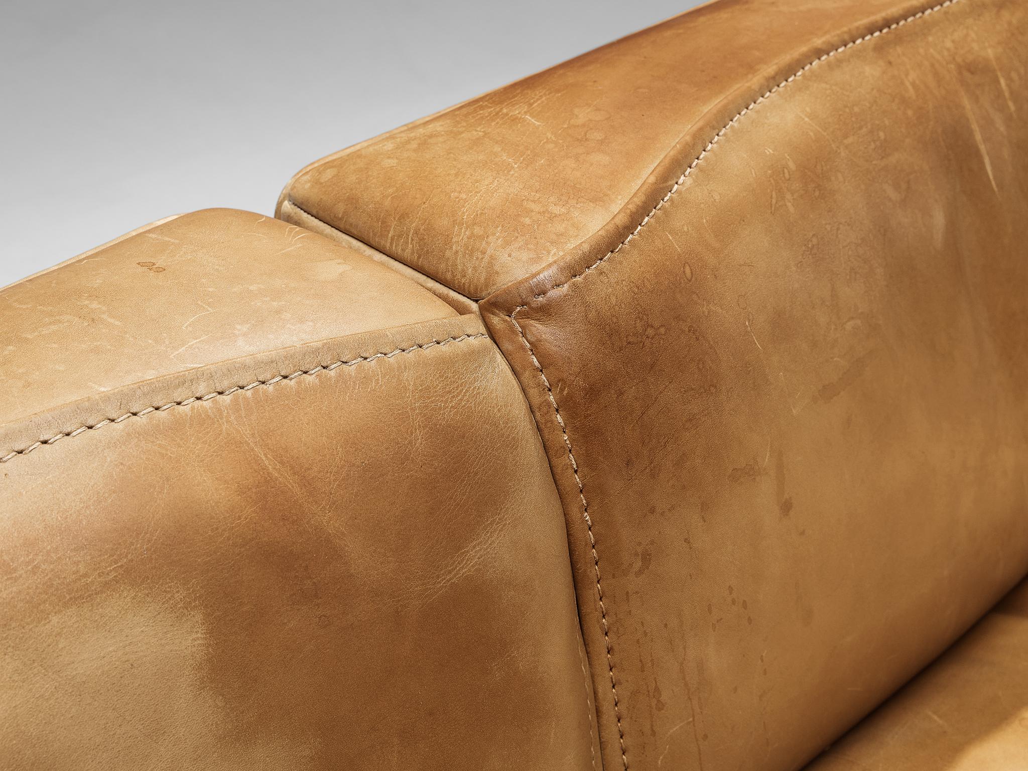 Swiss De Sede ‘DS-15’ Modular Sofa in Patinated Cognac Leather