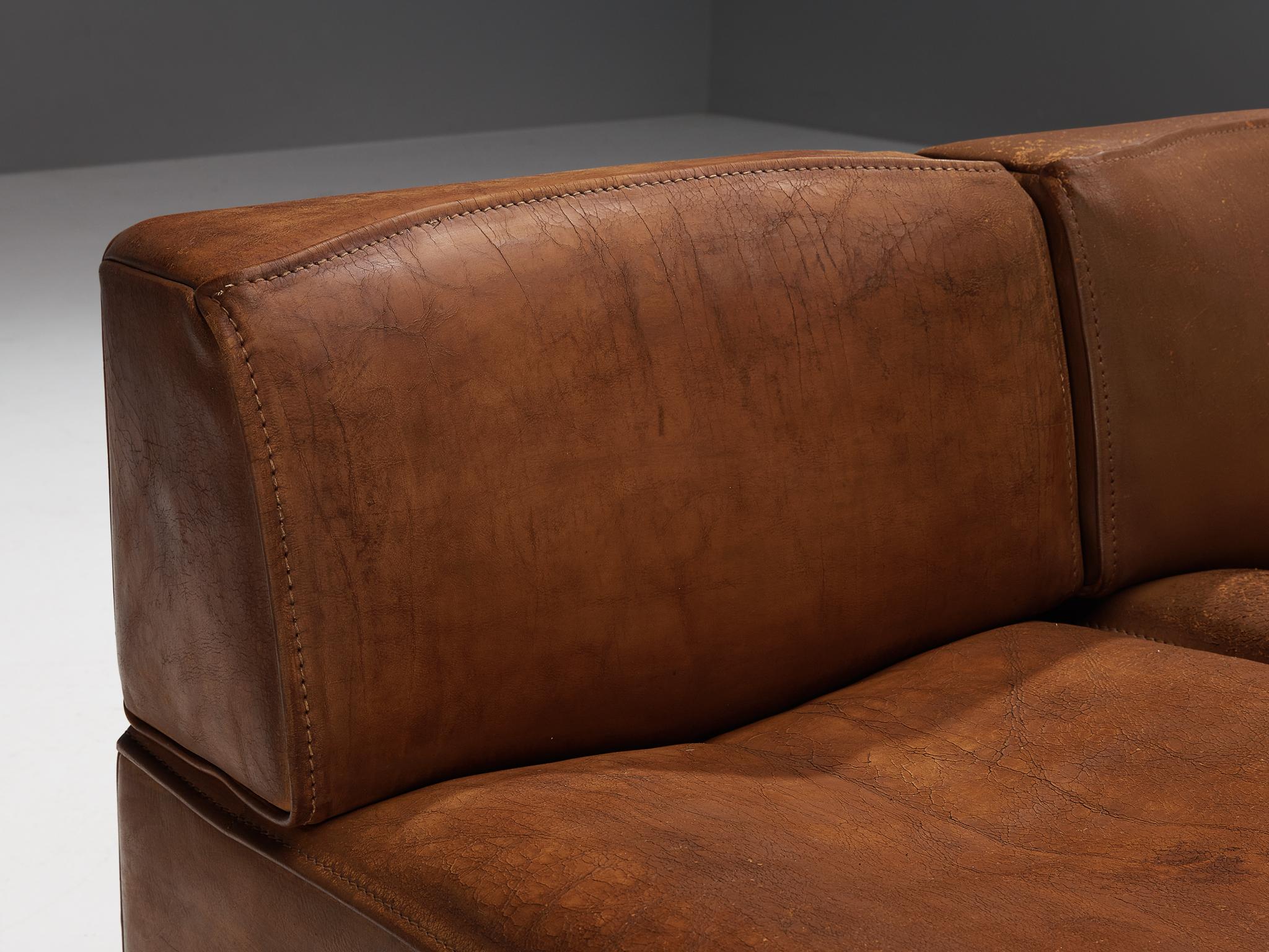 Swiss De Sede ‘DS-15’ Modular Sofa in Patinated Cognac Leather  For Sale