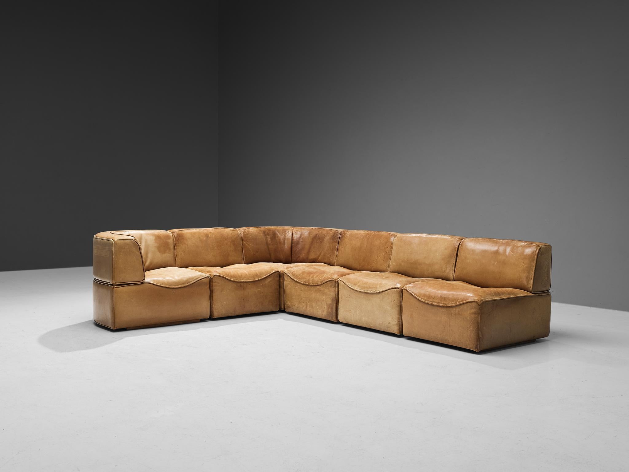 Late 20th Century De Sede ‘DS-15’ Modular Sofa in Patinated Cognac Leather