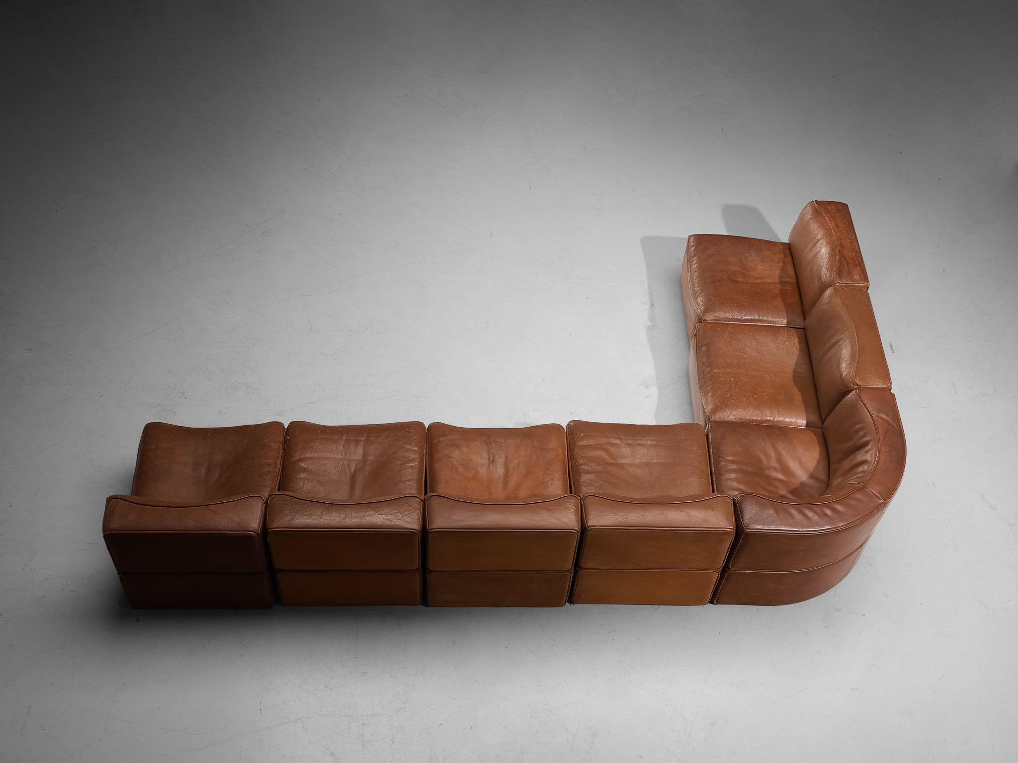 Late 20th Century De Sede ‘DS-15’ Modular Sofa in Patinated Cognac Leather 