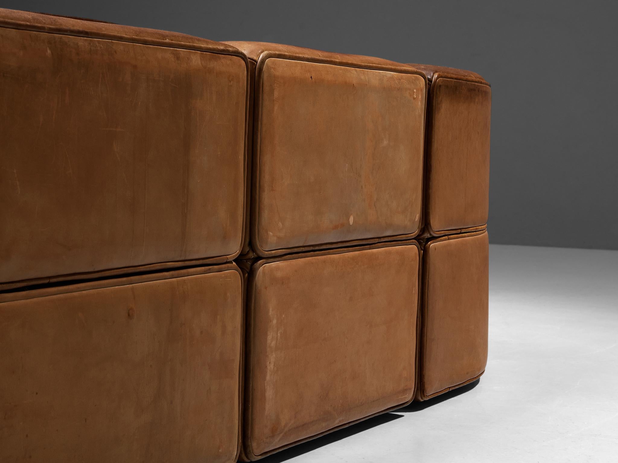 Late 20th Century De Sede ‘DS-15’ Modular Sofa in Patinated Cognac Leather 