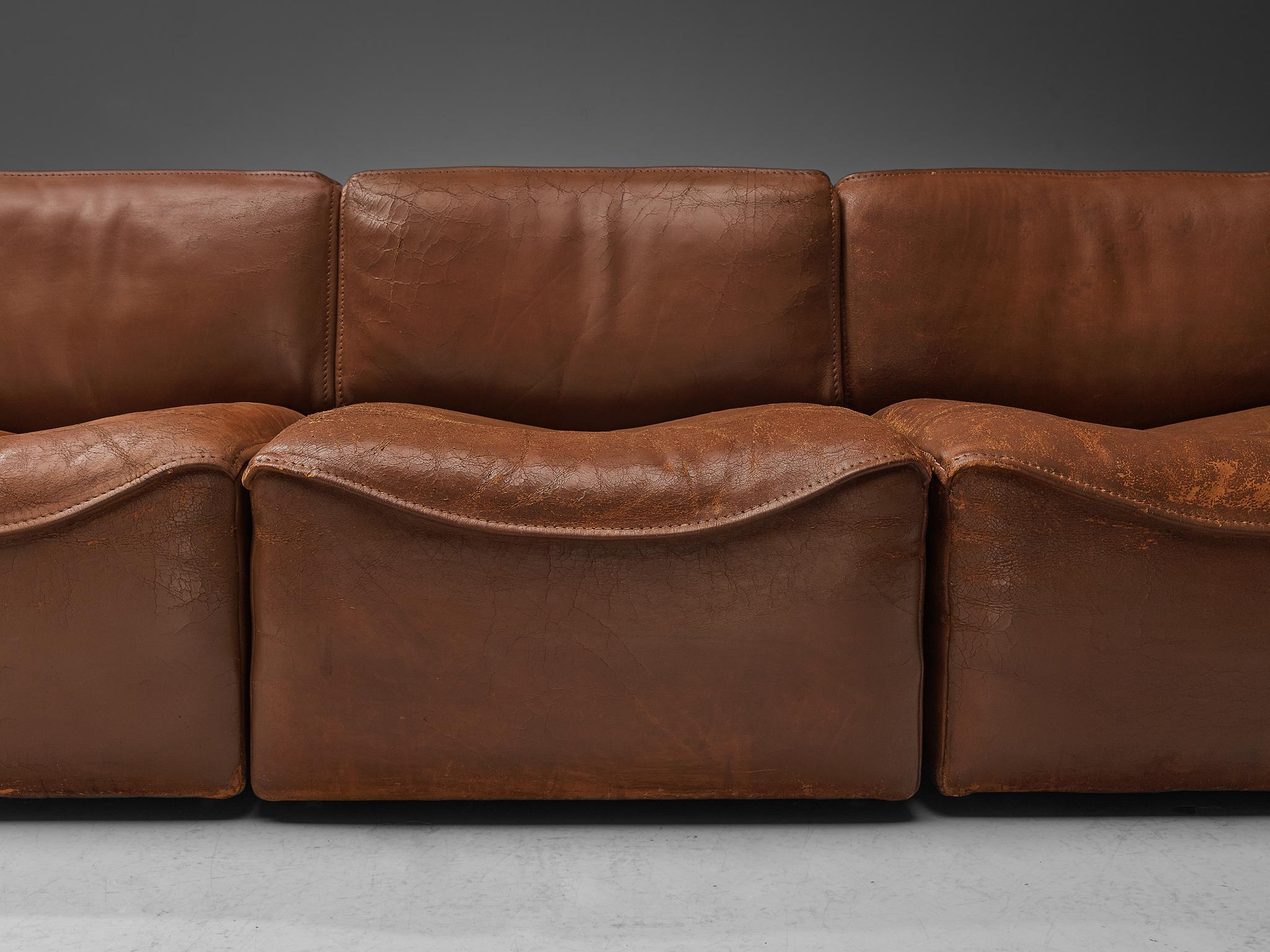 De Sede ‘DS-15’ Modular Sofa in Patinated Cognac Leather  1