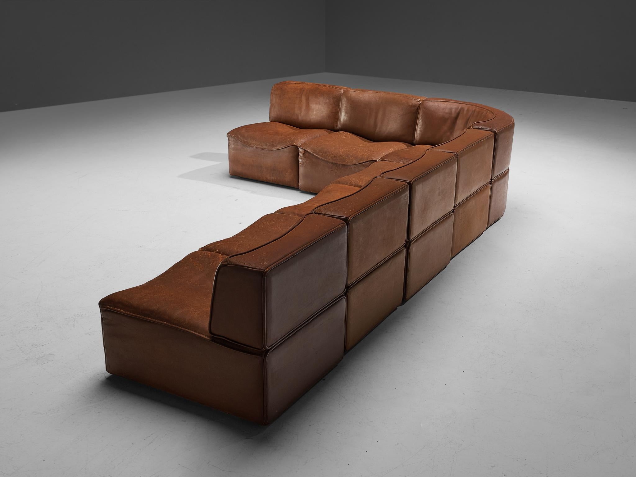 De Sede ‘DS-15’ Modular Sofa in Patinated Cognac Leather  2