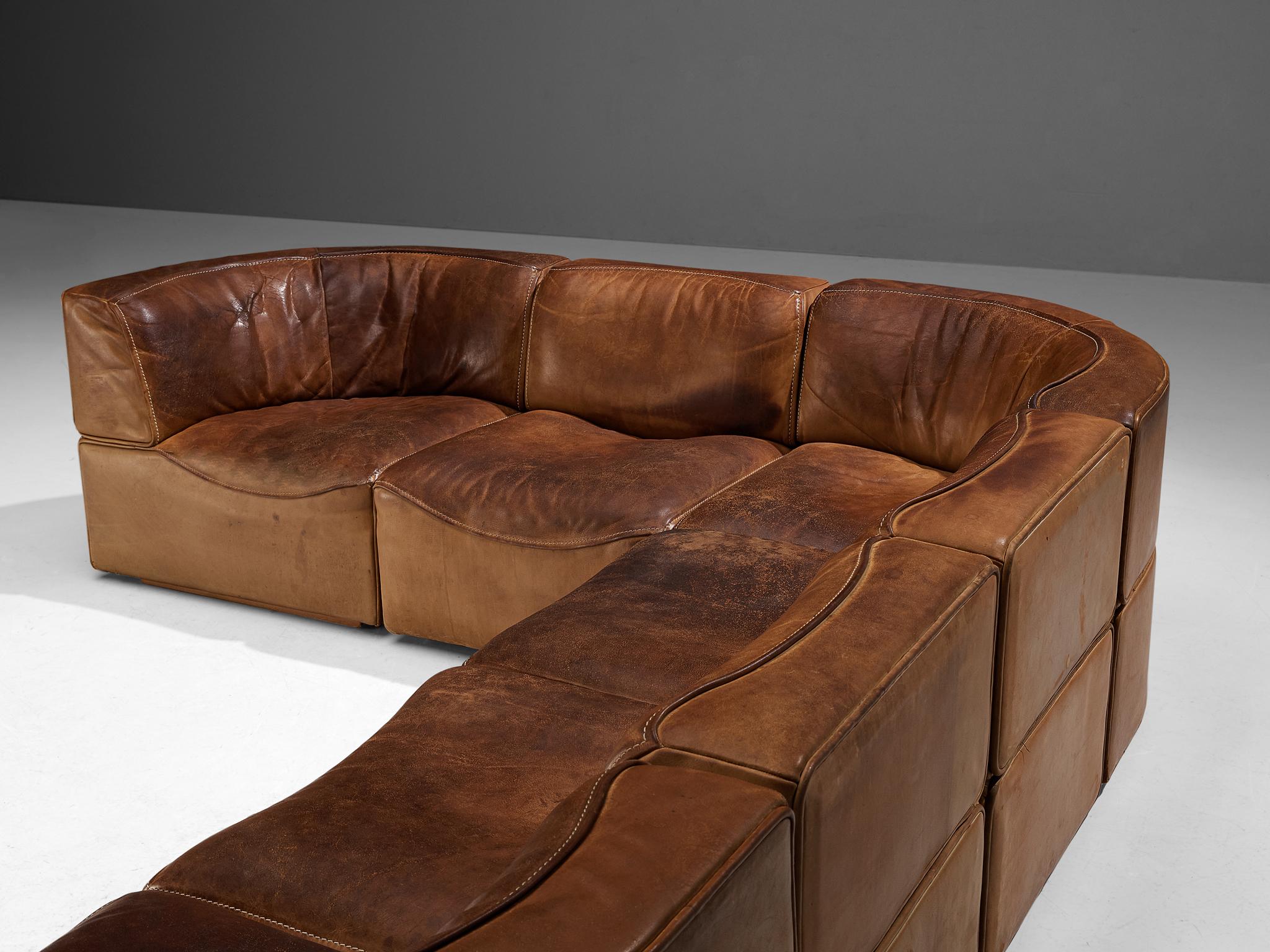 De Sede ‘DS-15’ Modular Sofa in Patinated Cognac Leather  2