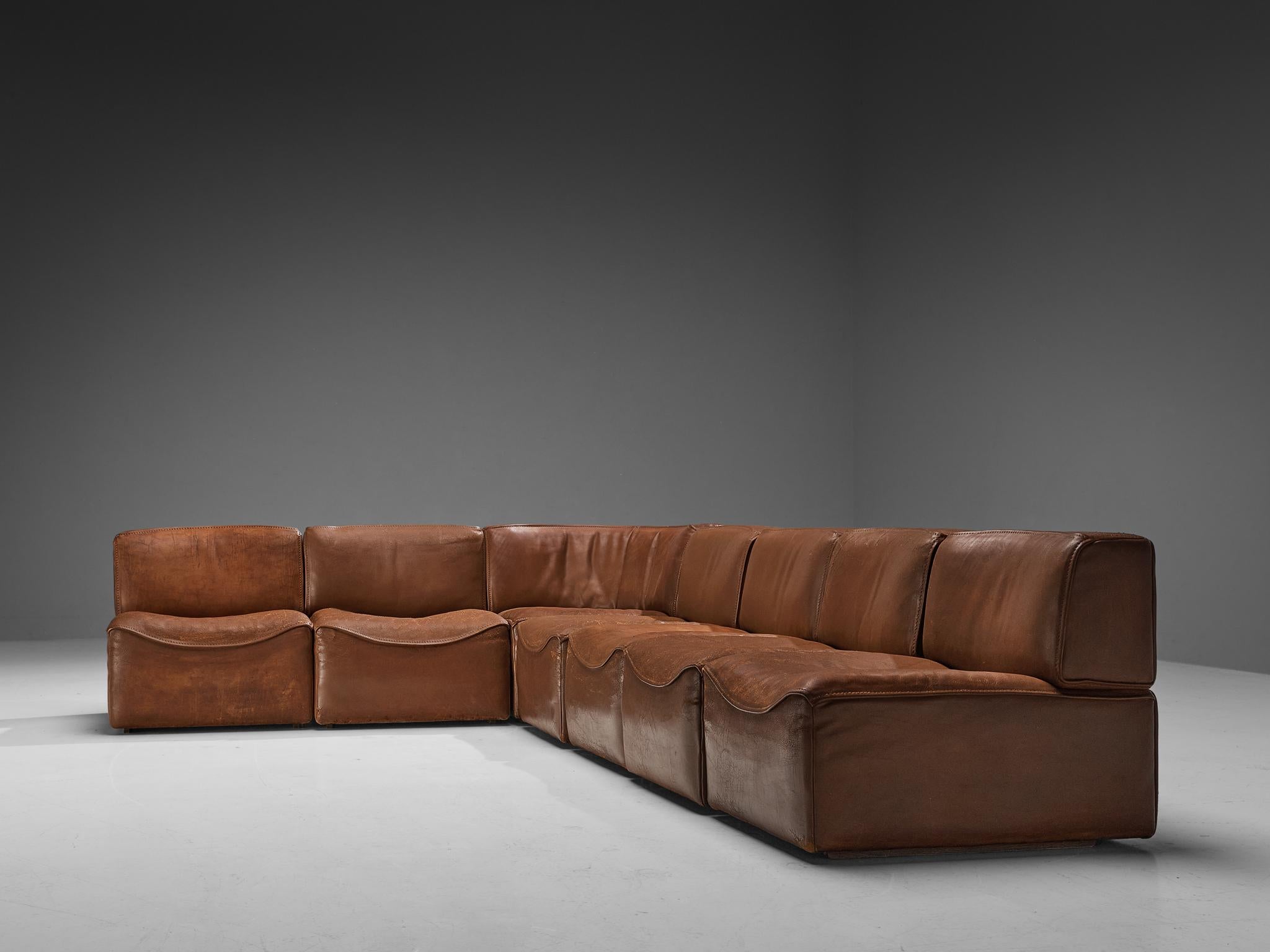 De Sede ‘DS-15’ Modular Sofa in Patinated Cognac Leather  3