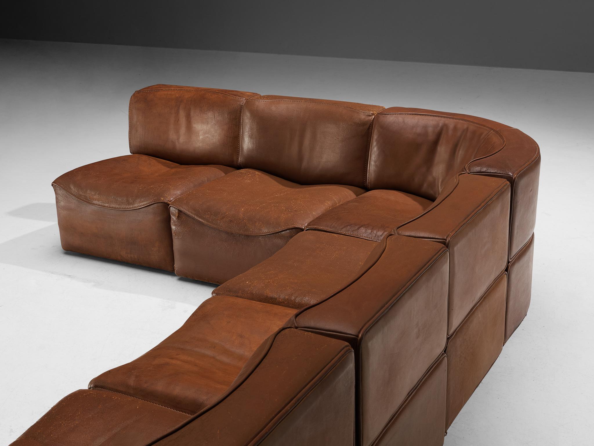 De Sede 'DS-15' Modulares Sofa aus patiniertem Cognacleder  im Angebot 2