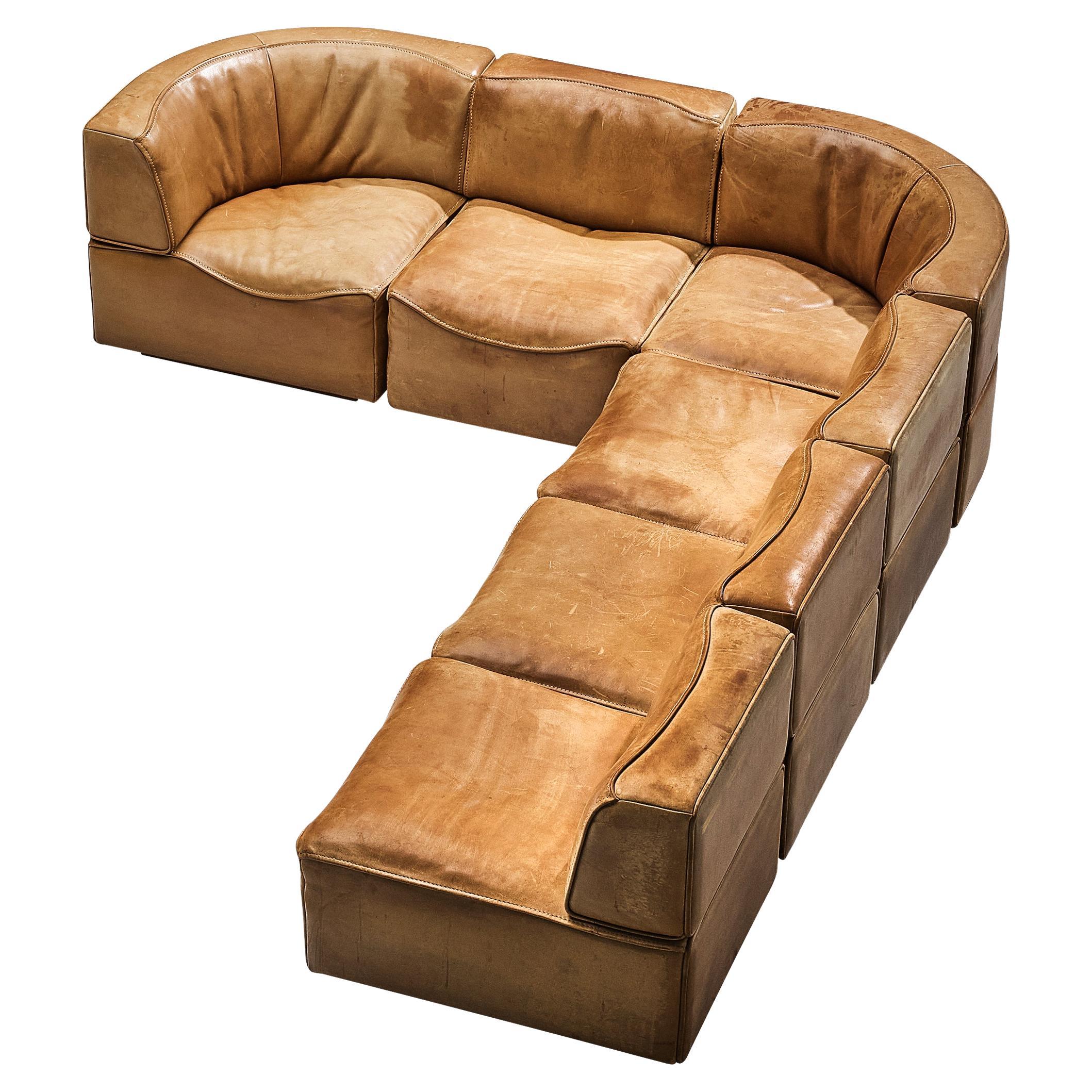 De Sede ‘DS-15’ Modular Sofa in Patinated Cognac Leather
