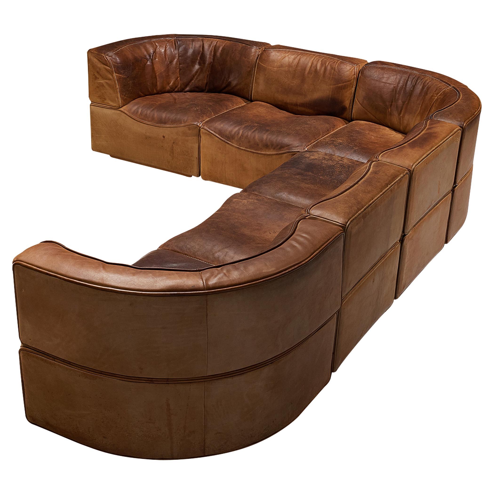 De Sede ‘DS-15’ Modular Sofa in Patinated Cognac Leather 