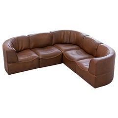 De Sede DS-15 Modular Sofa Neck Leather Brown 1970 Sectional Swiss Mid Century