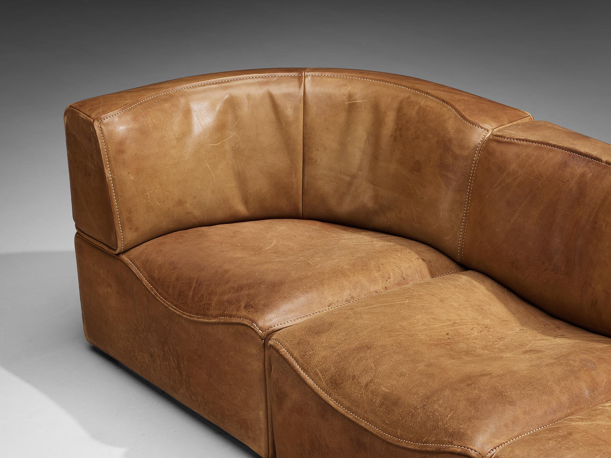De Sede ‘DS-15’ Modular Sofas in Patinated Cognac Leather  4