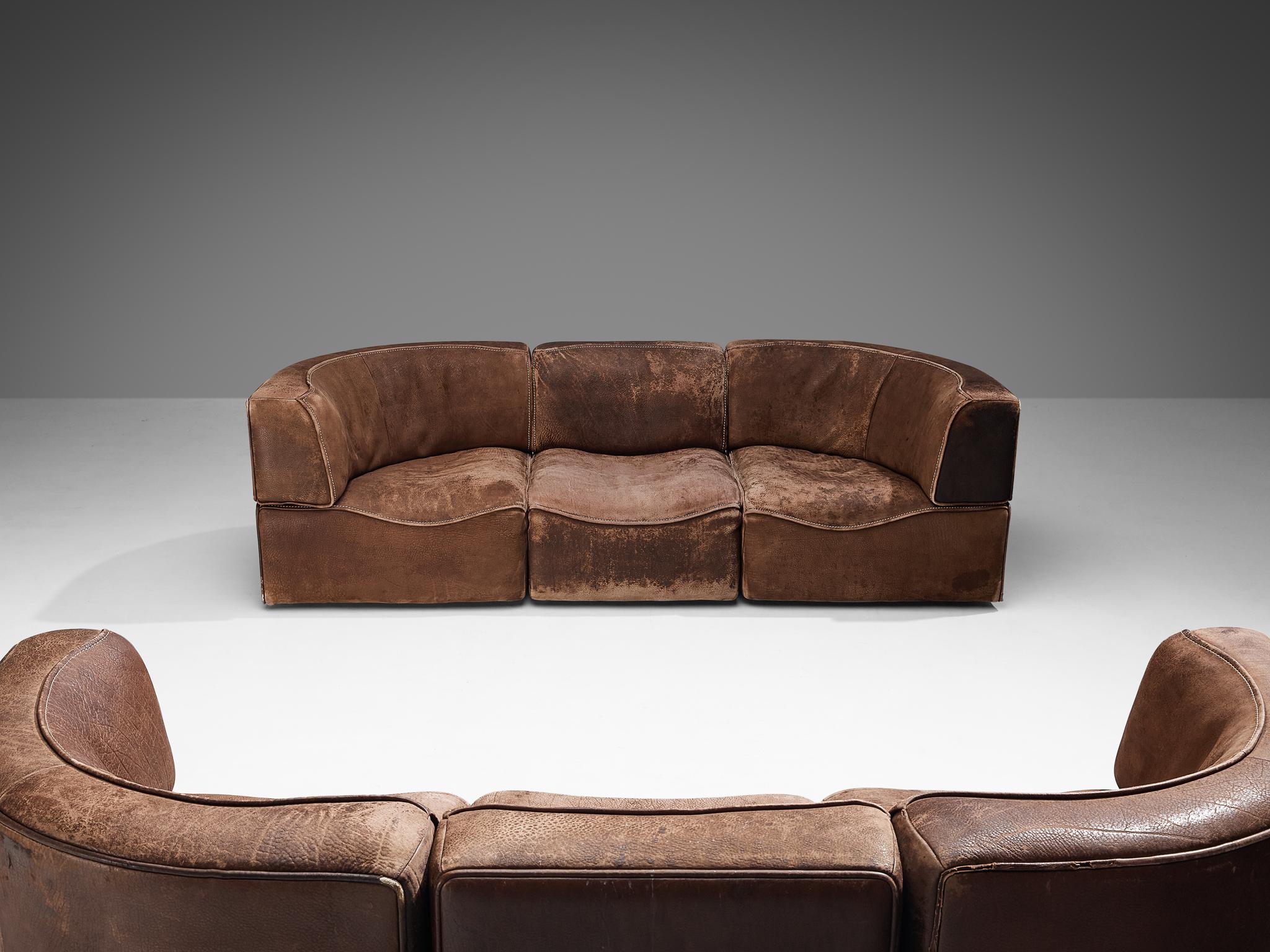 Mid-Century Modern De Sede ‘DS-15’ Modular Sofas in Patinated Cognac Leather For Sale