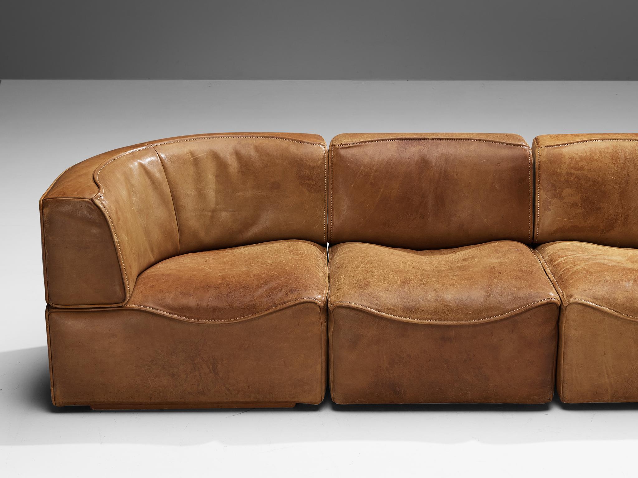 Mid-Century Modern De Sede ‘DS-15’ Modular Sofas in Patinated Cognac Leather 