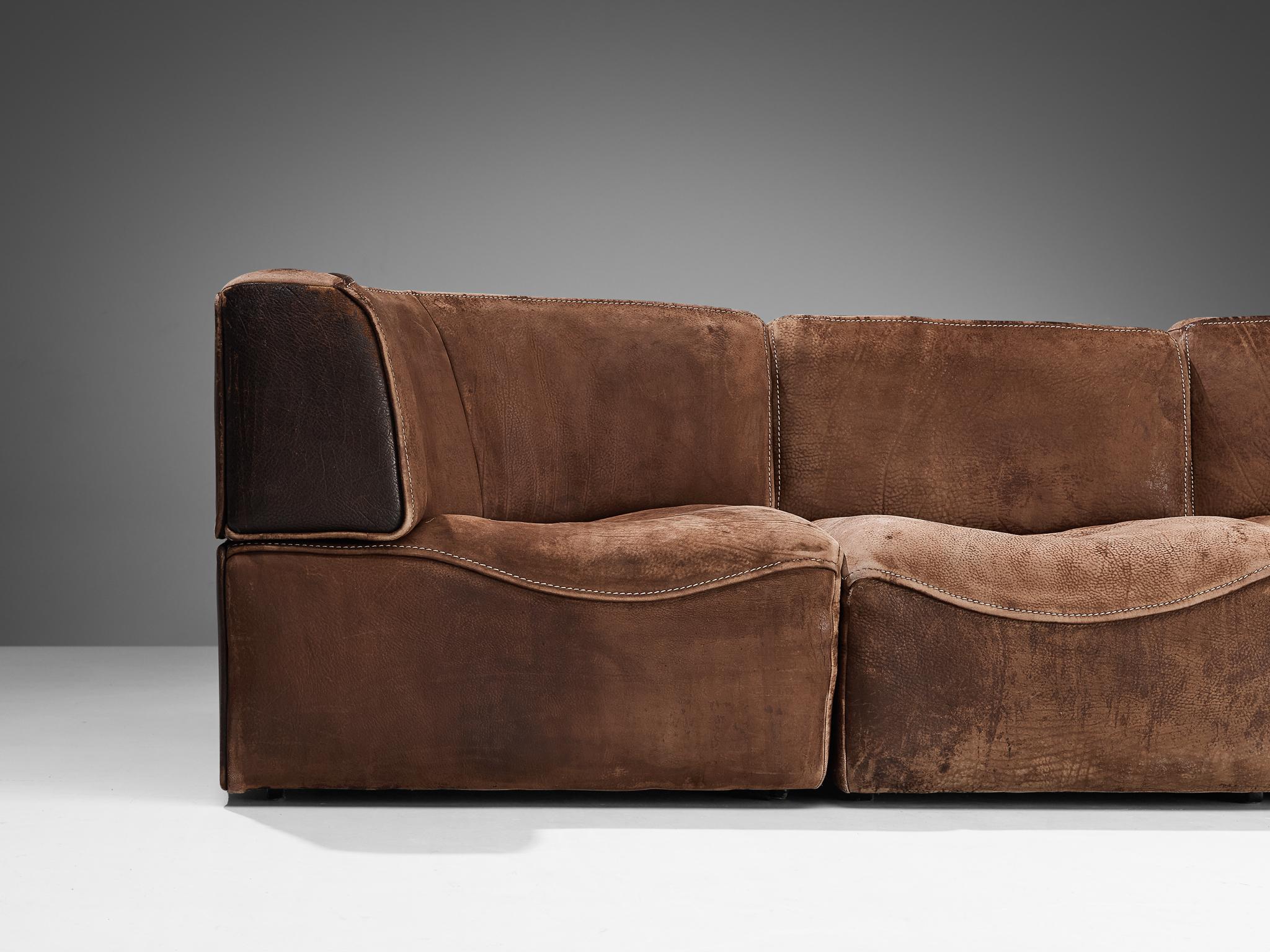 Swiss De Sede ‘DS-15’ Modular Sofas in Patinated Cognac Leather For Sale