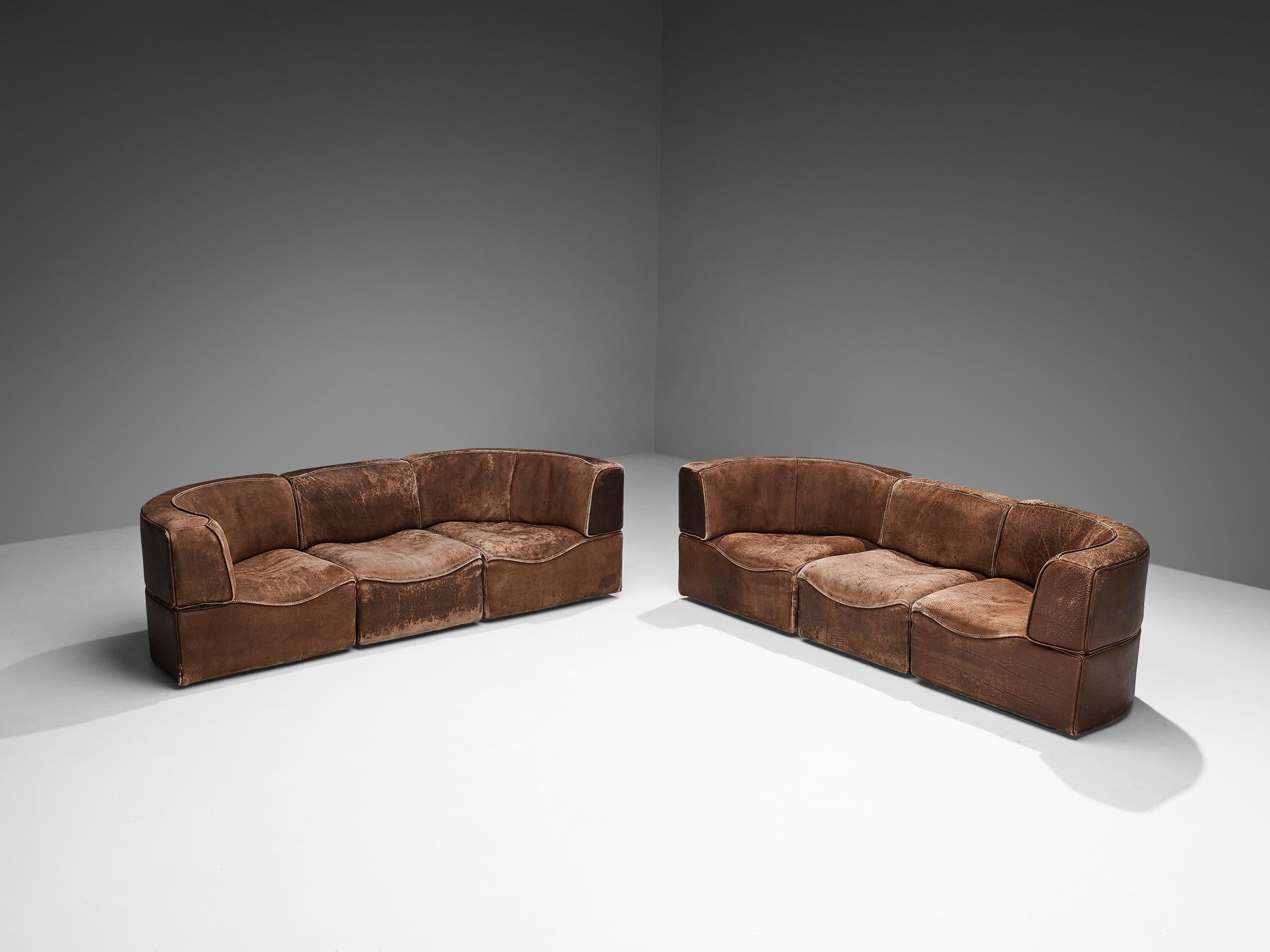 De Sede ‘DS-15’ Modular Sofas in Patinated Cognac Leather In Good Condition For Sale In Waalwijk, NL